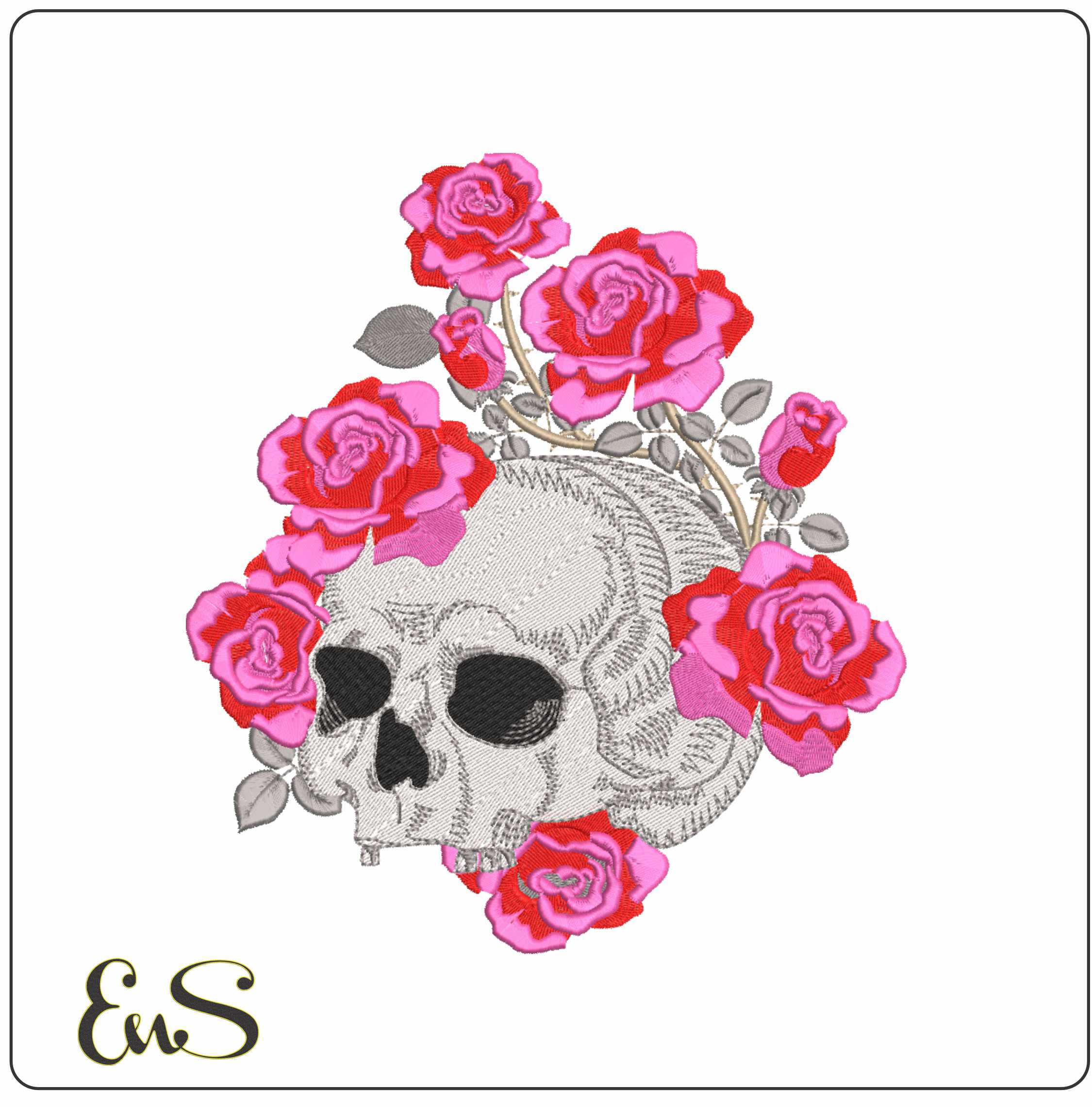 Skull and Flowers - Halloween embroidery design - embroidery file - instant download