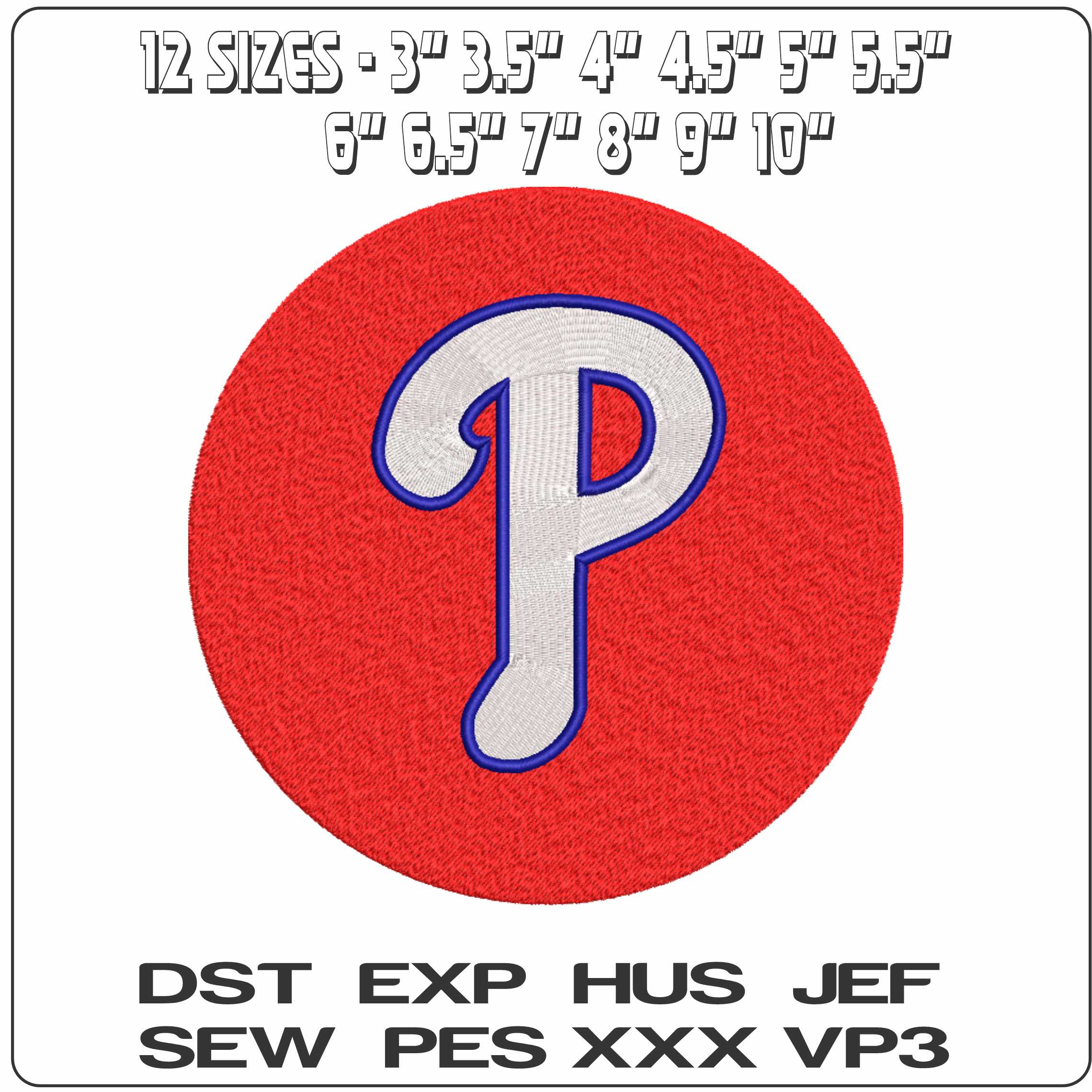 Philadelphia Phillies Emblem - Major league Baseball logo - MLB embroidery machine pattern embroidery file - instant download