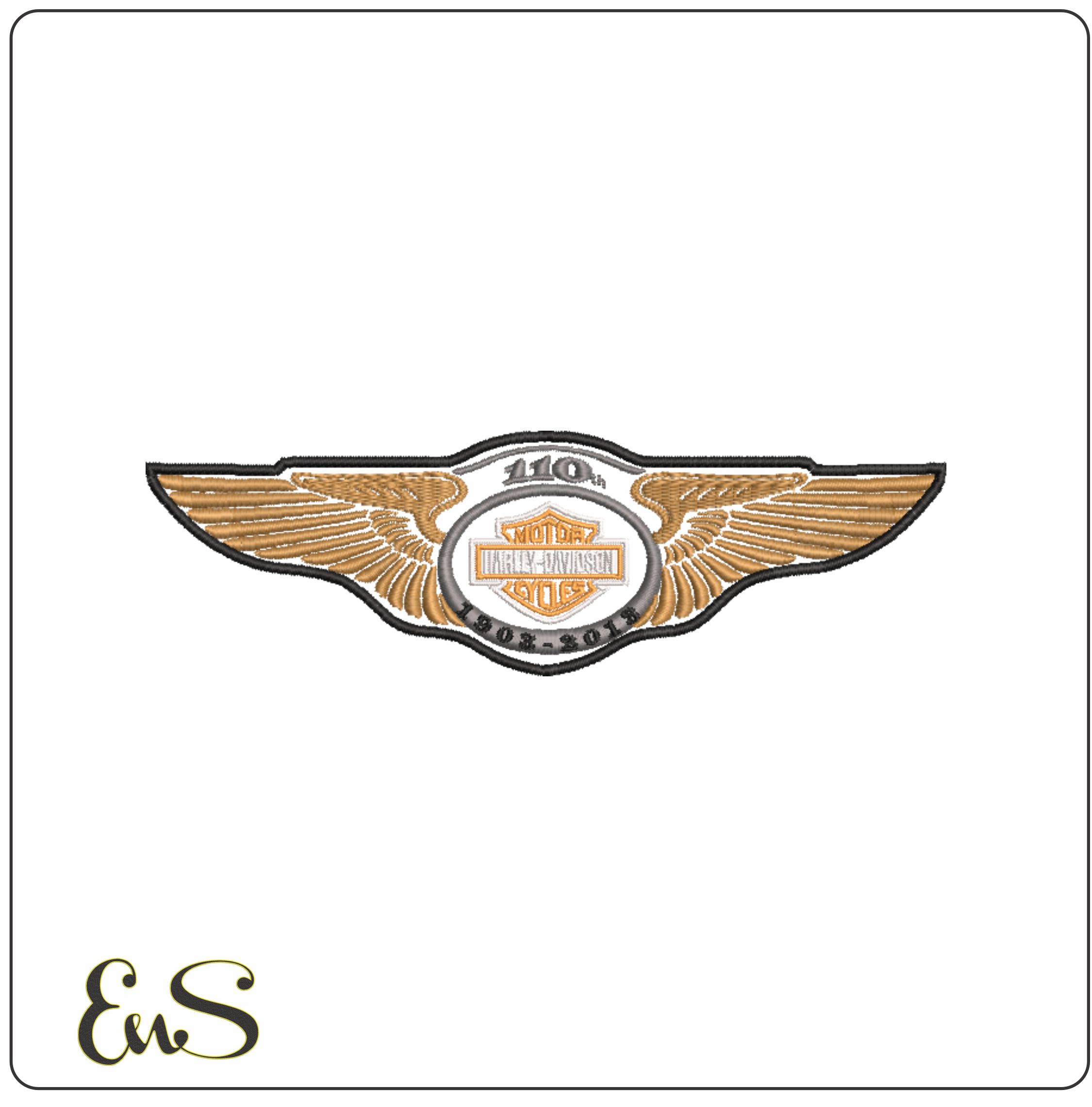 Harley Davidson Motorbike 110years Logo embroidery design - group design machine pattern Bike Company embroidery file instant download in a frame