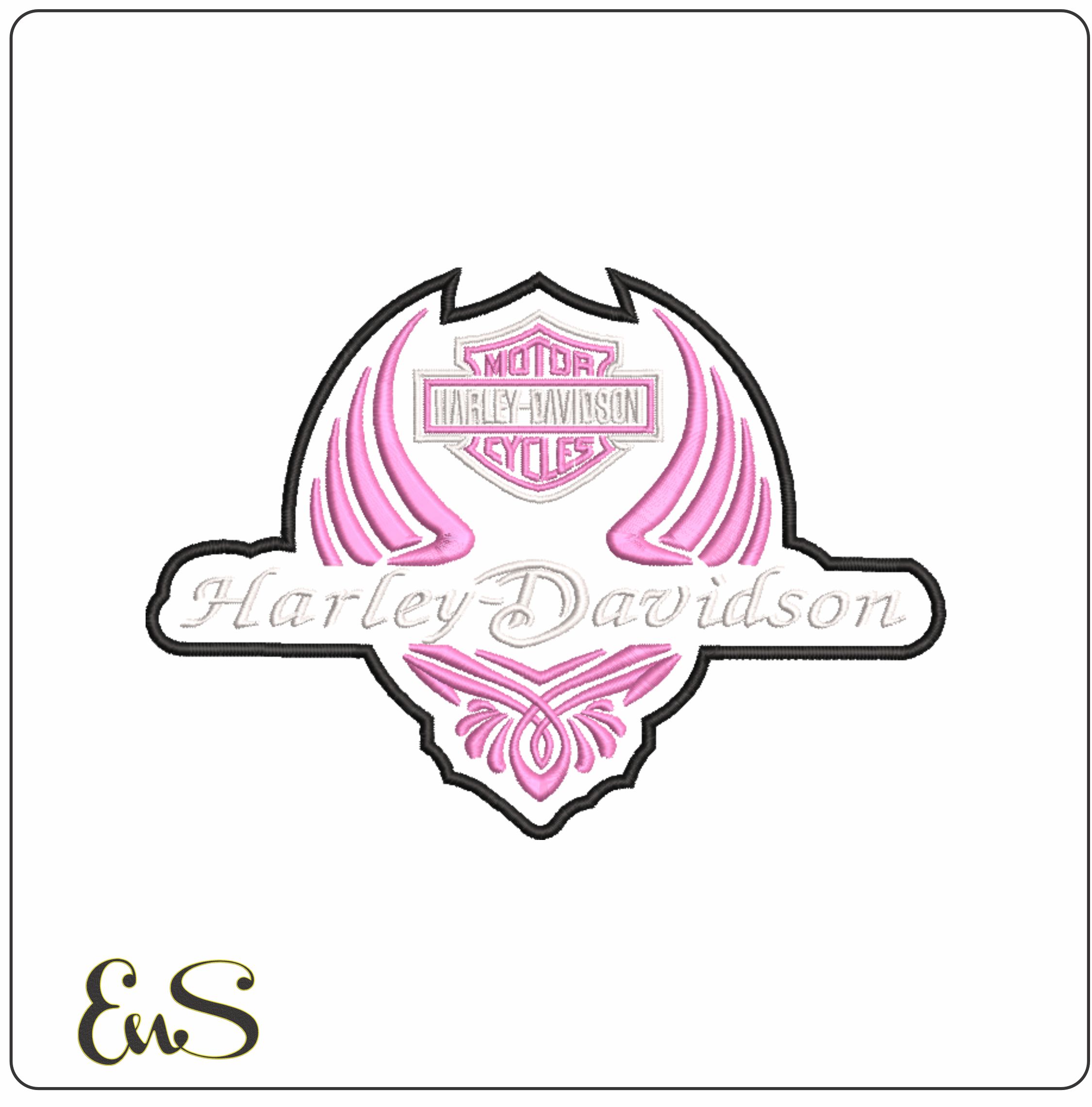Harley Davidson Motorbike Barbie Pink Logo embroidery design - group design machine pattern Bike Company embroidery file instant download in a frame