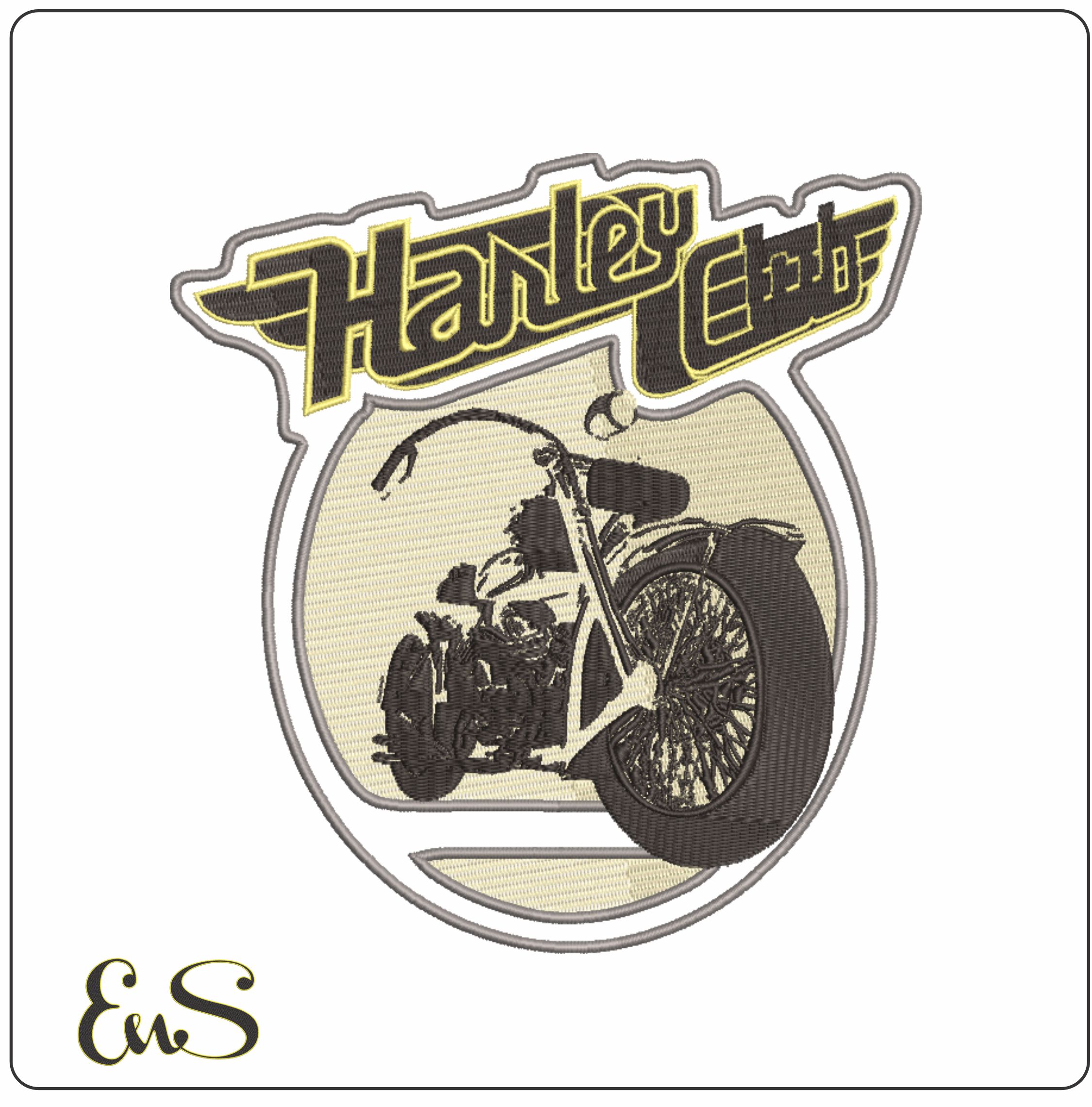Harley Davidson Motorbike Club Logo embroidery design - group design machine pattern Bike Company embroidery file instant download in a frame