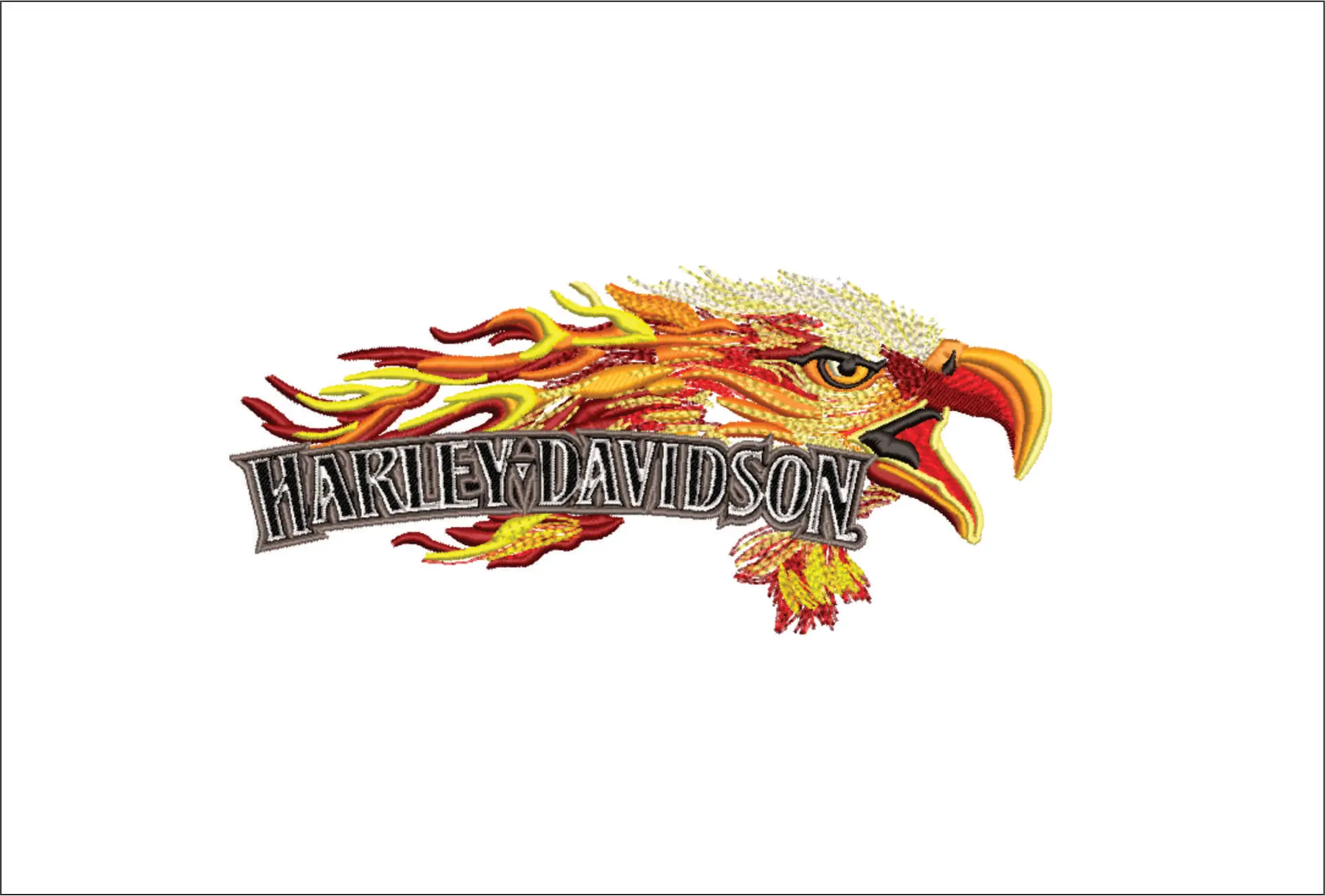 Harley Davidson Motorbike Eagle Flames Logo embroidery design - group design machine pattern Bike Company embroidery file instant download in a frame