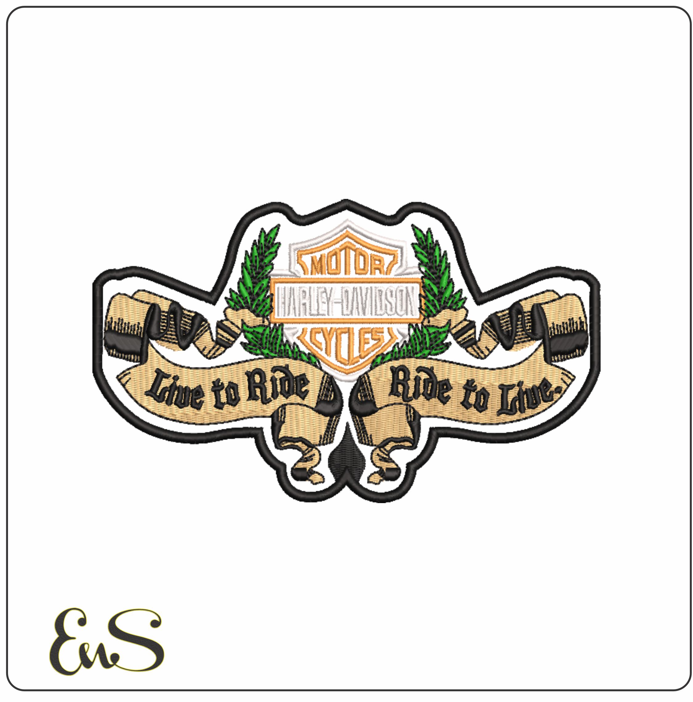 Harley Davidson Live to Ride Logo embroidery design - group design machine pattern Bike Company embroidery file instant download in a frame