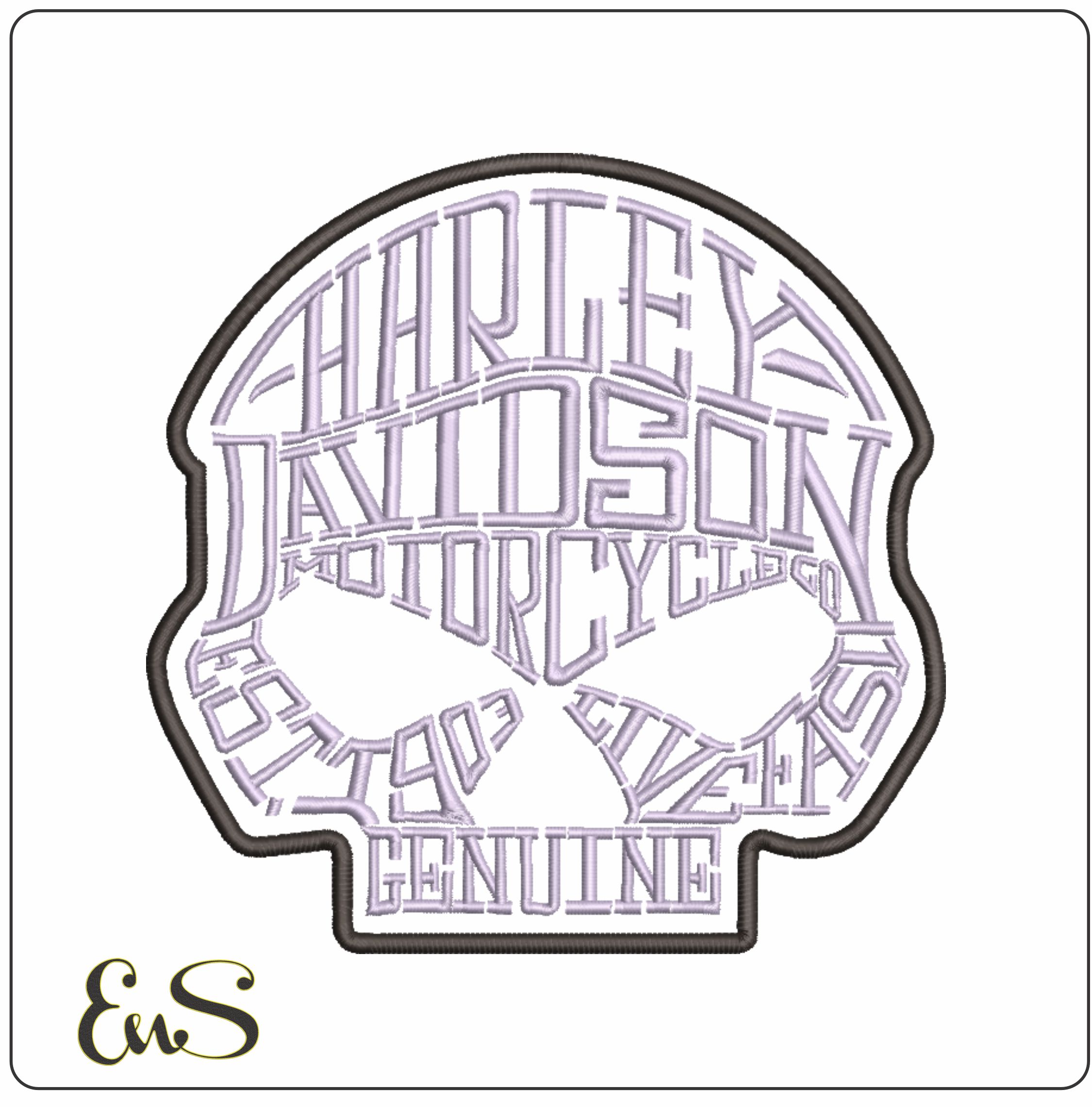 Harley Davidson Skull Logo embroidery design - group design machine pattern Bike Company embroidery file instant download in a frame