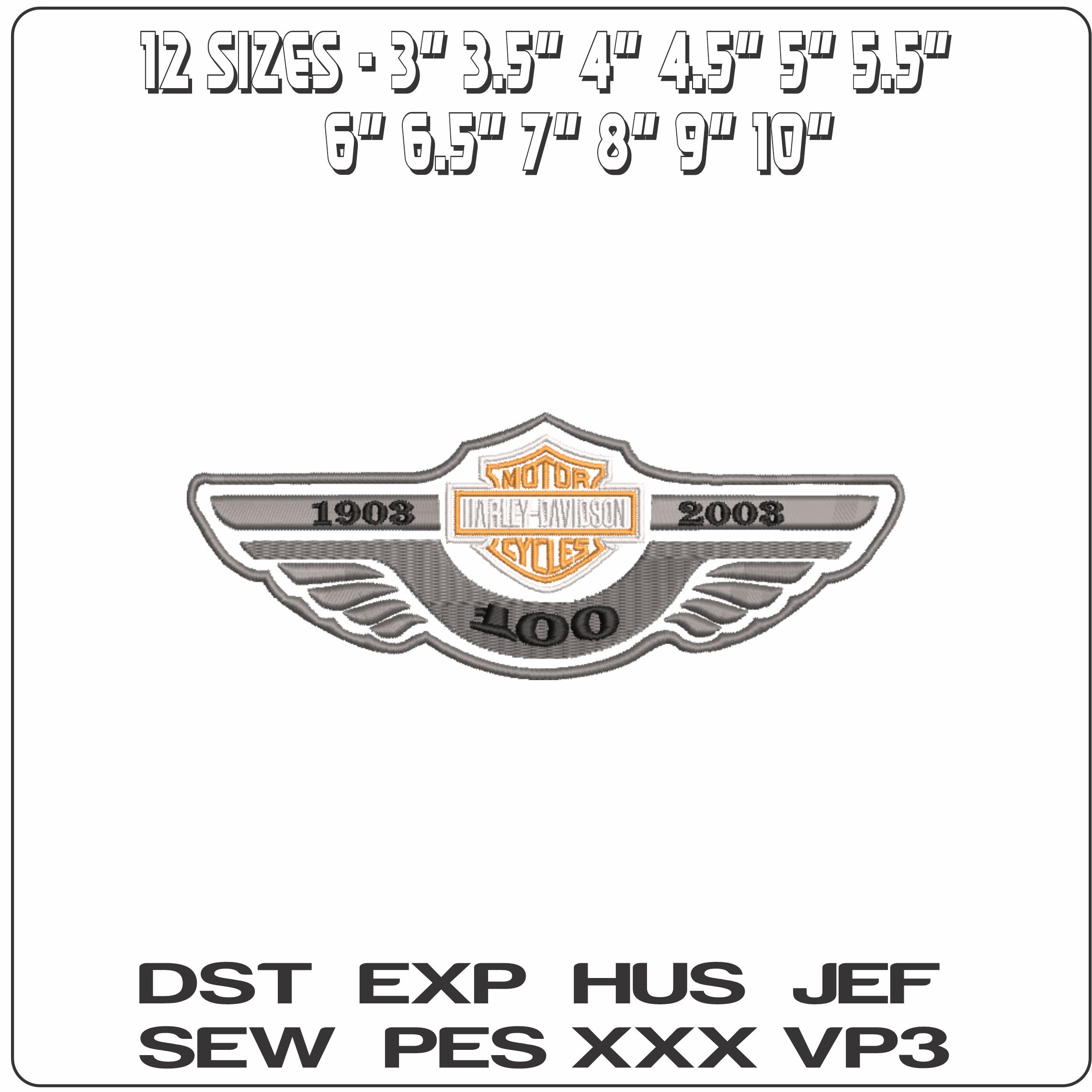 Harley Davidson Wings 100  Year Logo embroidery design - group design machine pattern Bike Company embroidery file instant download in a frame