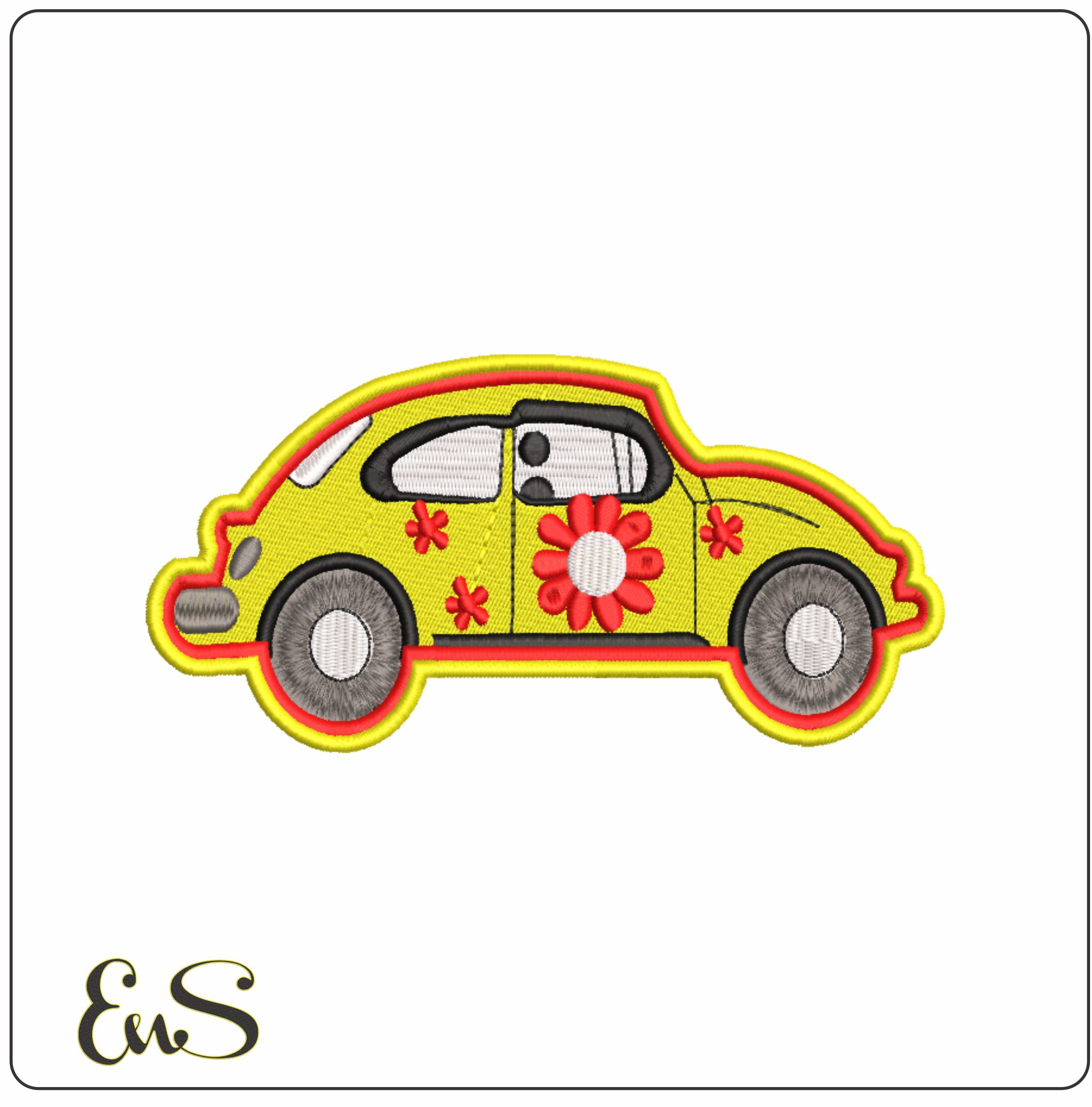 VW Beetle Bug car embroidery design - Flower power Bug embroidery design machine pattern - Car embroidery file - instant download in a frame
