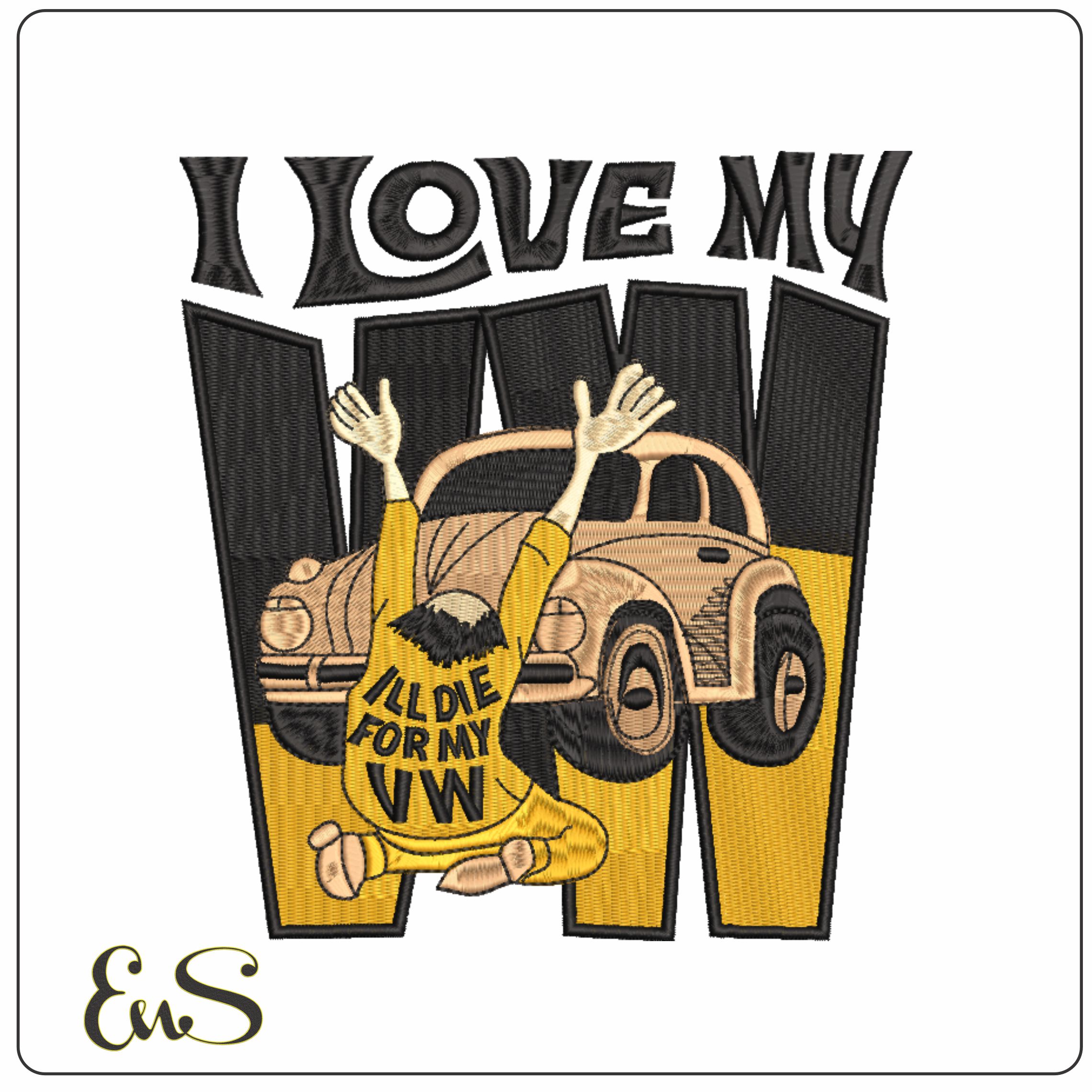 I Love my VW embroidery design - VW Madness embroidery design machine pattern - Car embroidery file - instant download in a frame