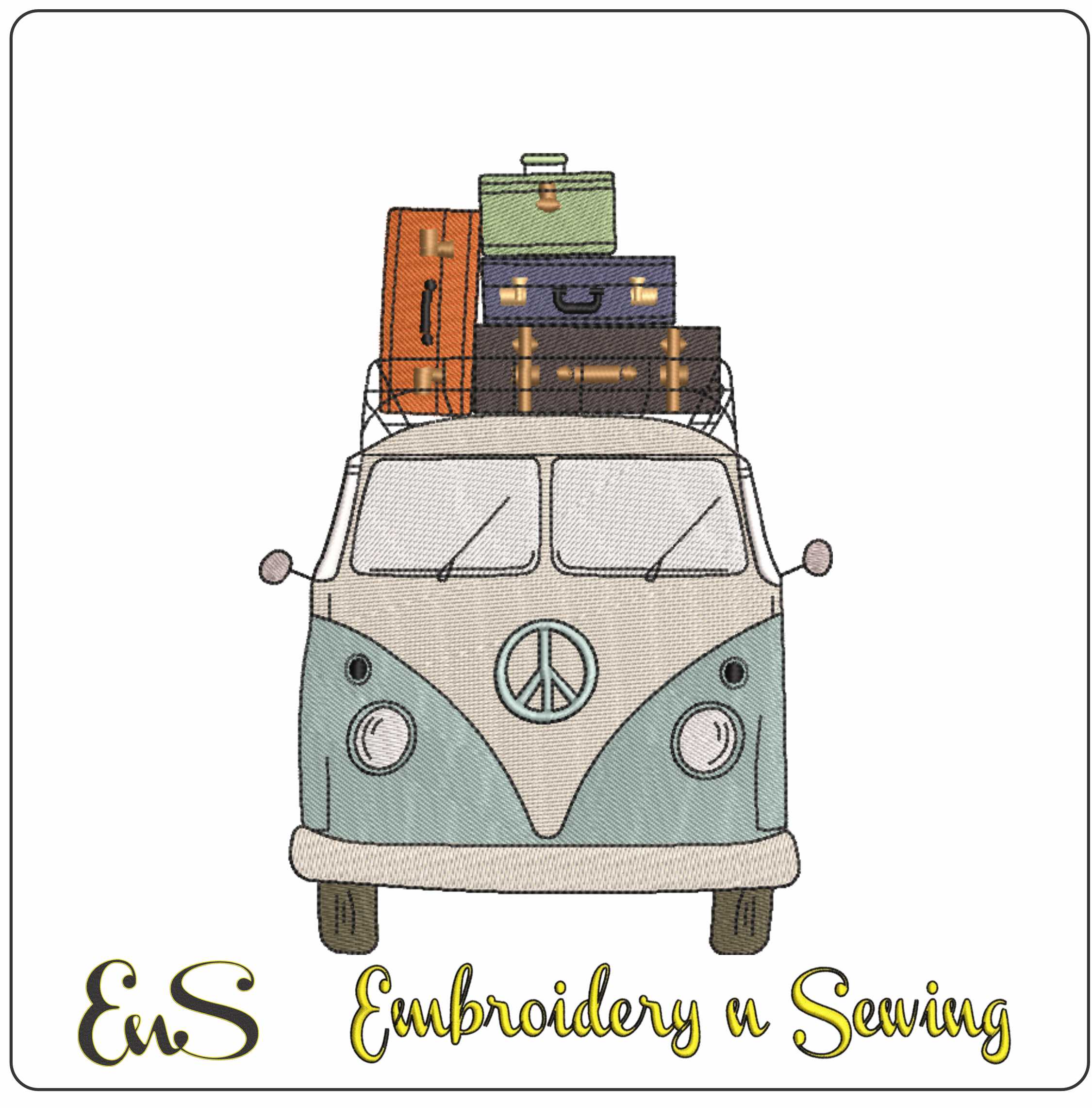 VW Camper Van with Luggage embroidery design - VW Camper embroidery design machine pattern - Car embroidery file - instant download in a frame