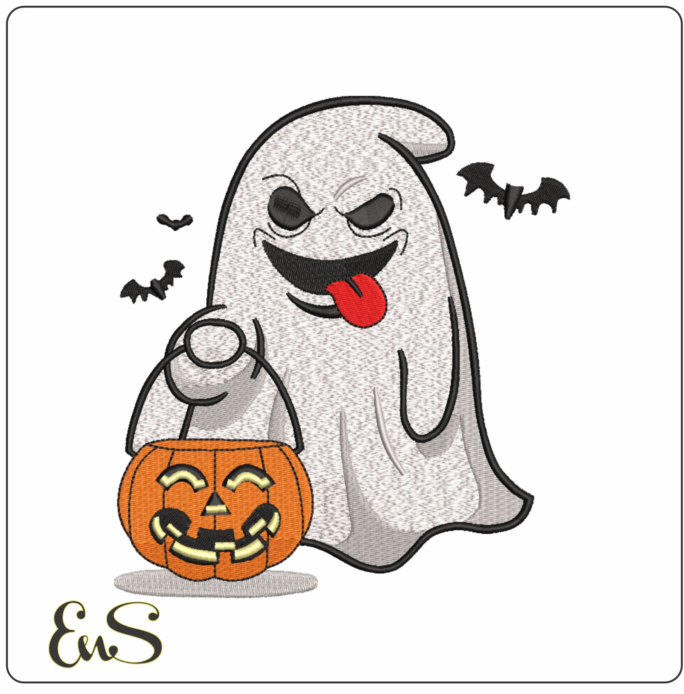 Angry Ghost with Pumpkin - Halloween embroidery design - embroidery file - instant download