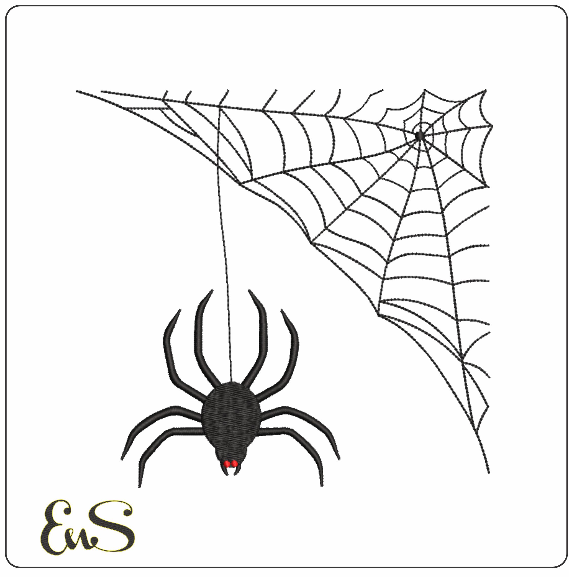Black Spider and Web - Halloween embroidery design - embroidery file - instant download