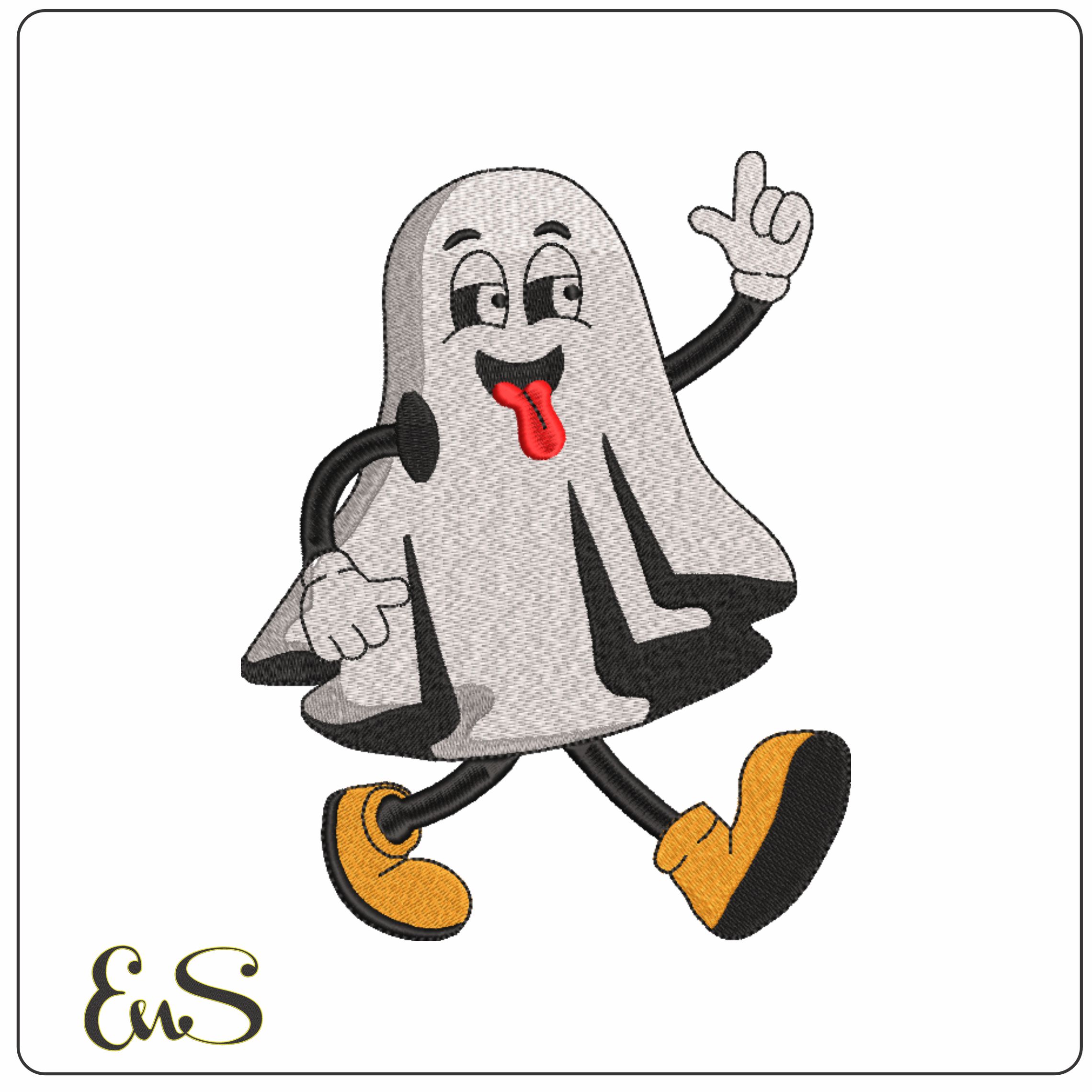 Happy Ghost Cartoon - Halloween embroidery design - embroidery file - instant download