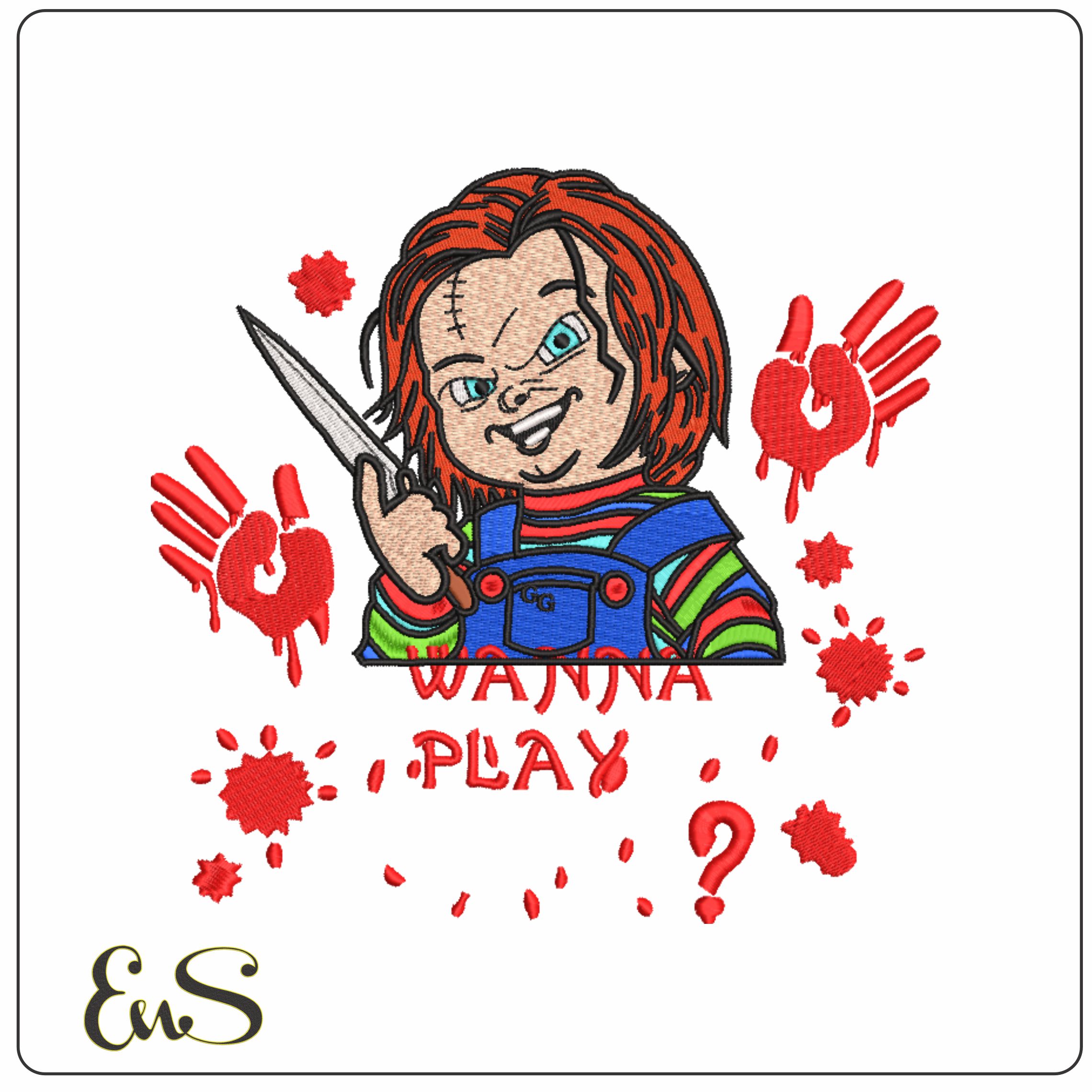Chucky Wanna Play - Halloween embroidery design - embroidery file - instant download