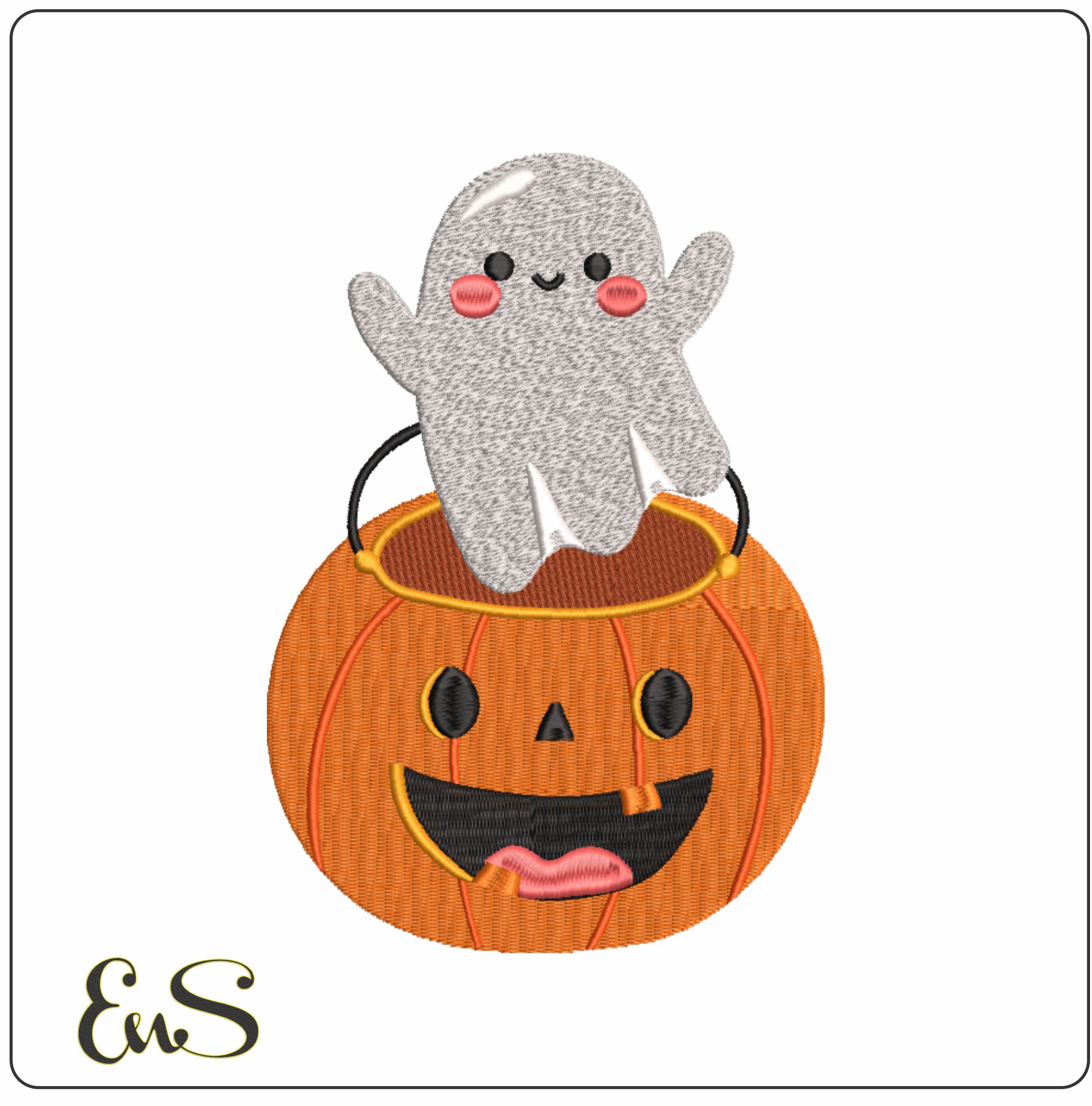 Ghost out of Pumpkin - Halloween embroidery design - embroidery file - instant download