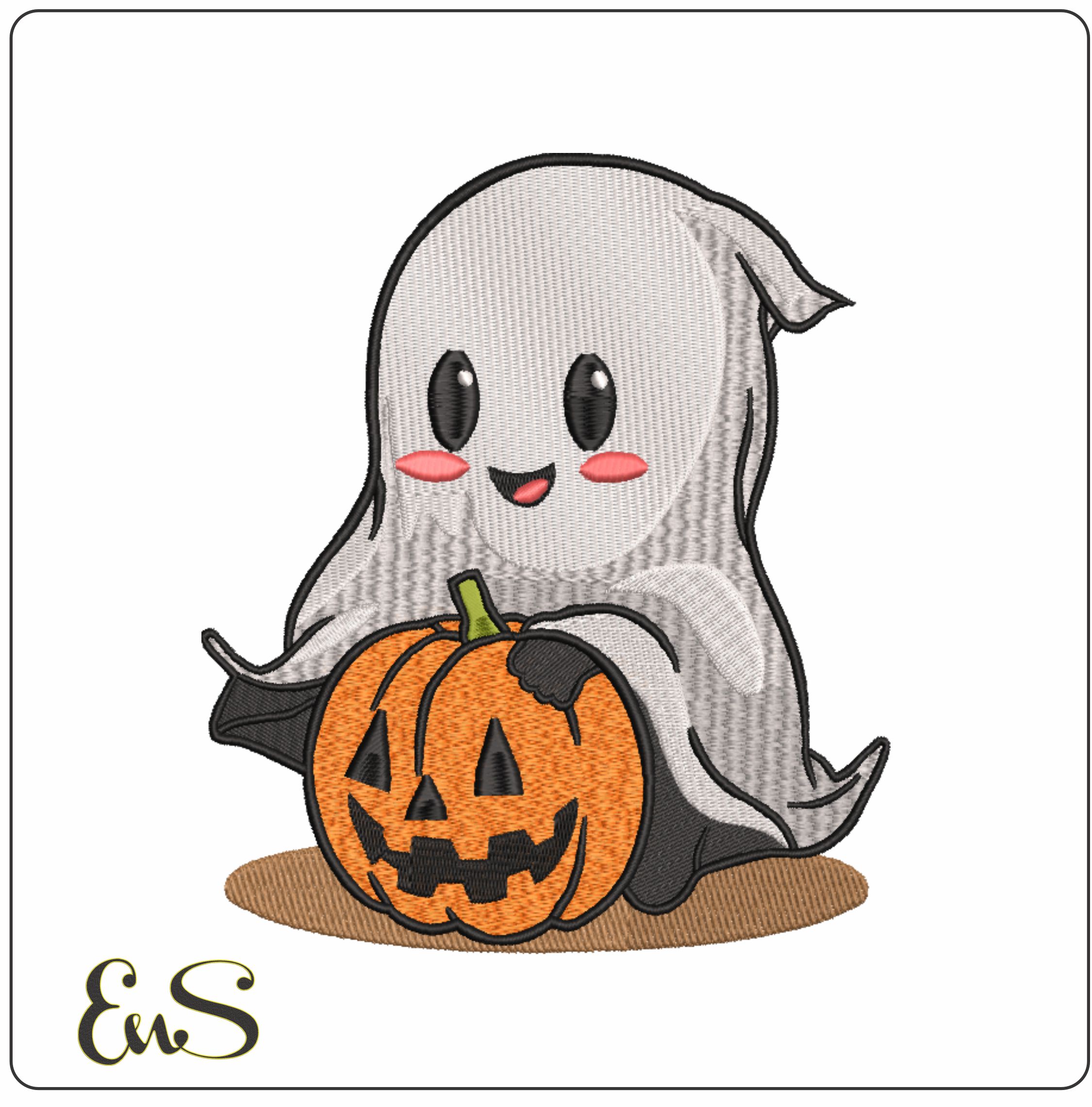 Ghost and Pumpkin - Halloween embroidery design - embroidery file - instant download