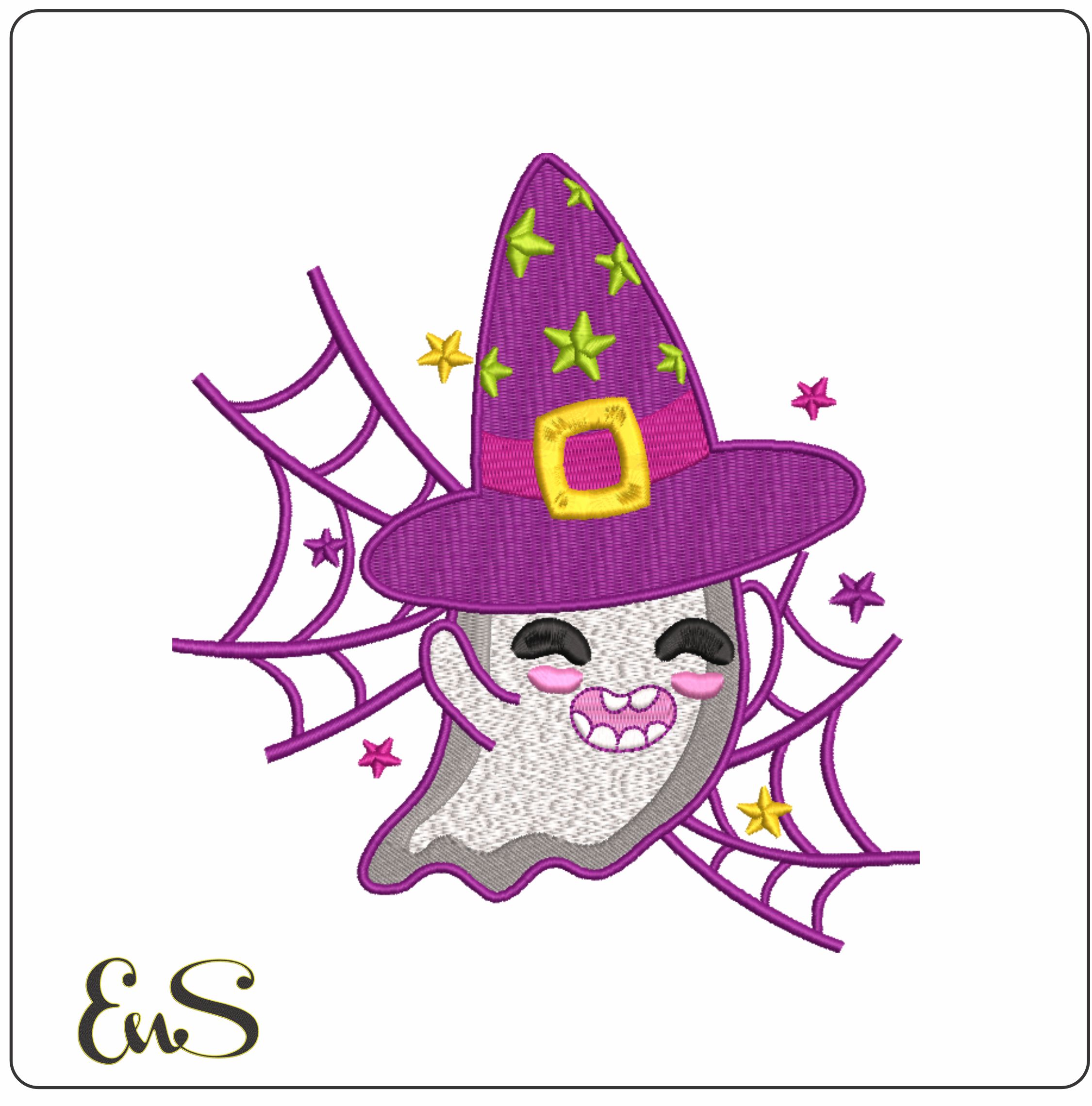 Ghost with witches hat- Halloween embroidery design - embroidery file - instant download