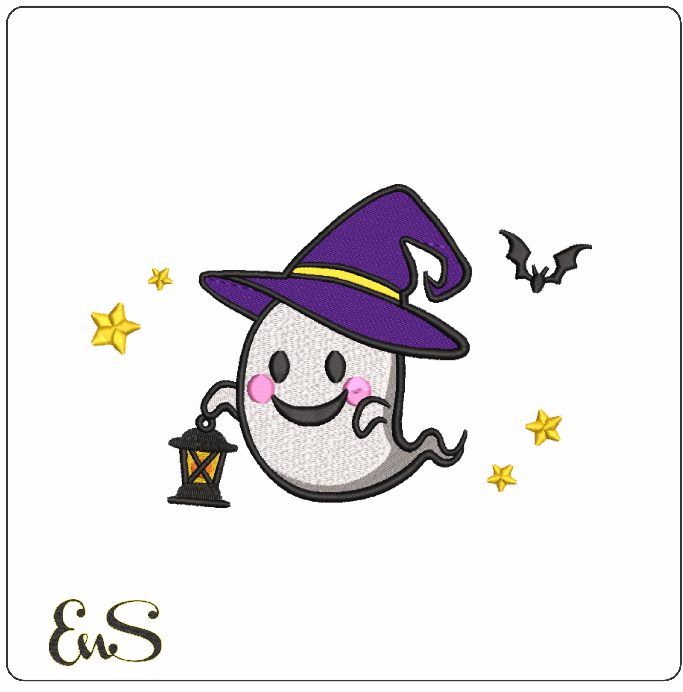 Ghost and Bat- Halloween embroidery design - embroidery file - instant download
