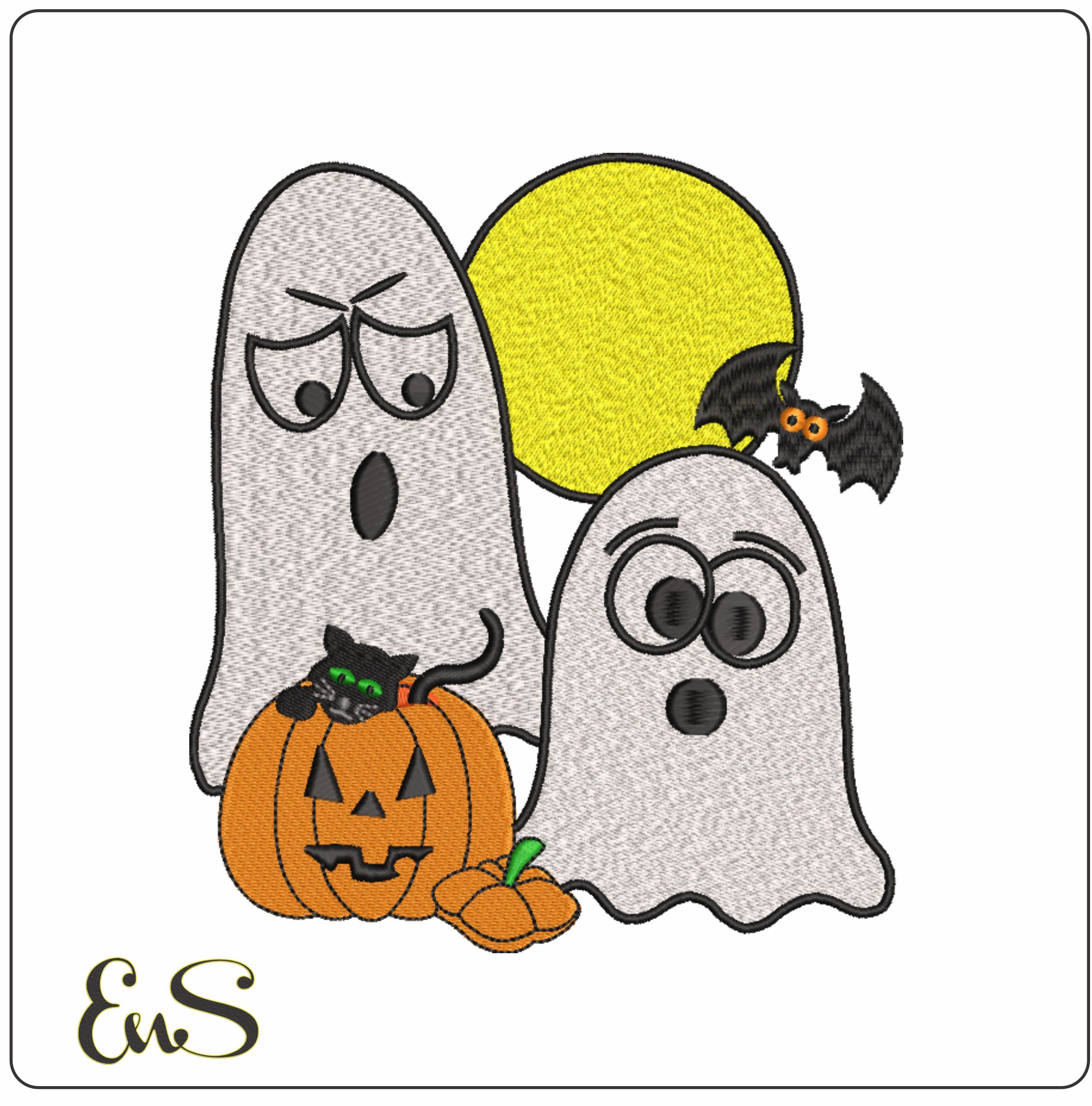 Ghost and Bat- Halloween embroidery design - embroidery file - instant download
