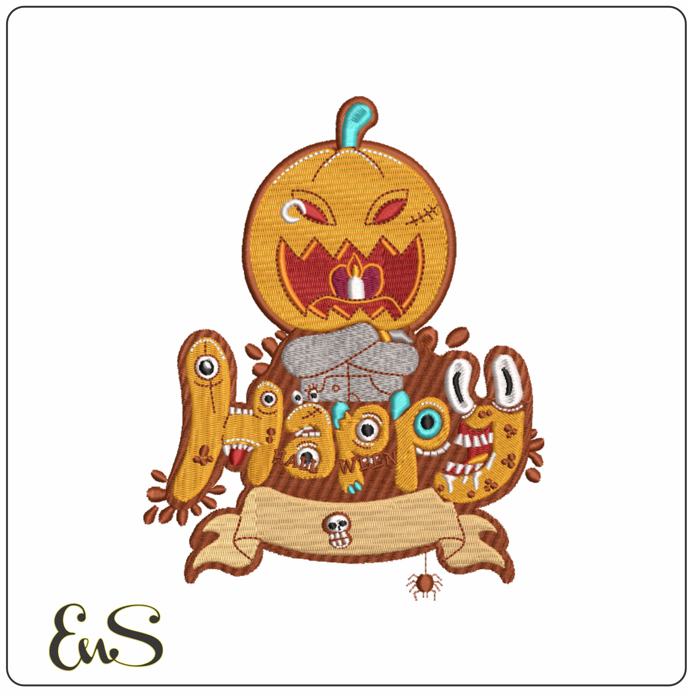 Happy Halloween Pumpkin - Halloween embroidery design - embroidery file - instant download