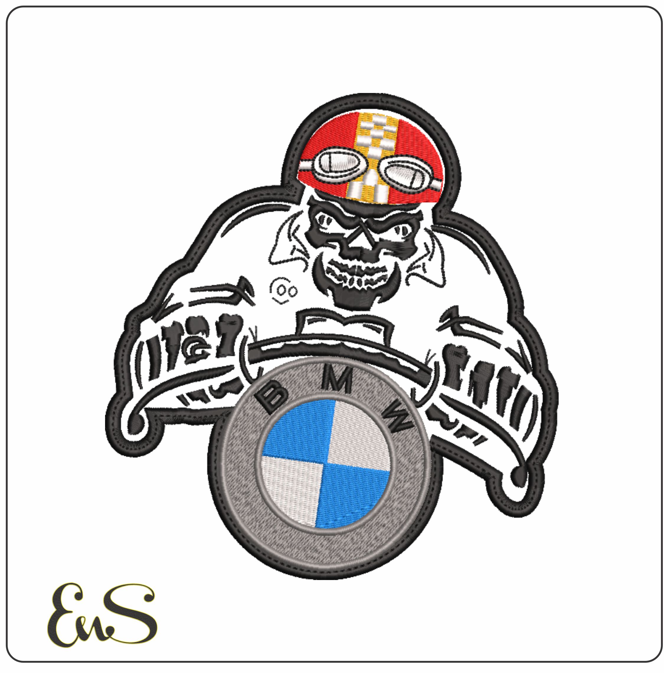 BMW Skull Biker Motorbike Embroidery design - Motor Bike Company machine pattern embroidery file instant download