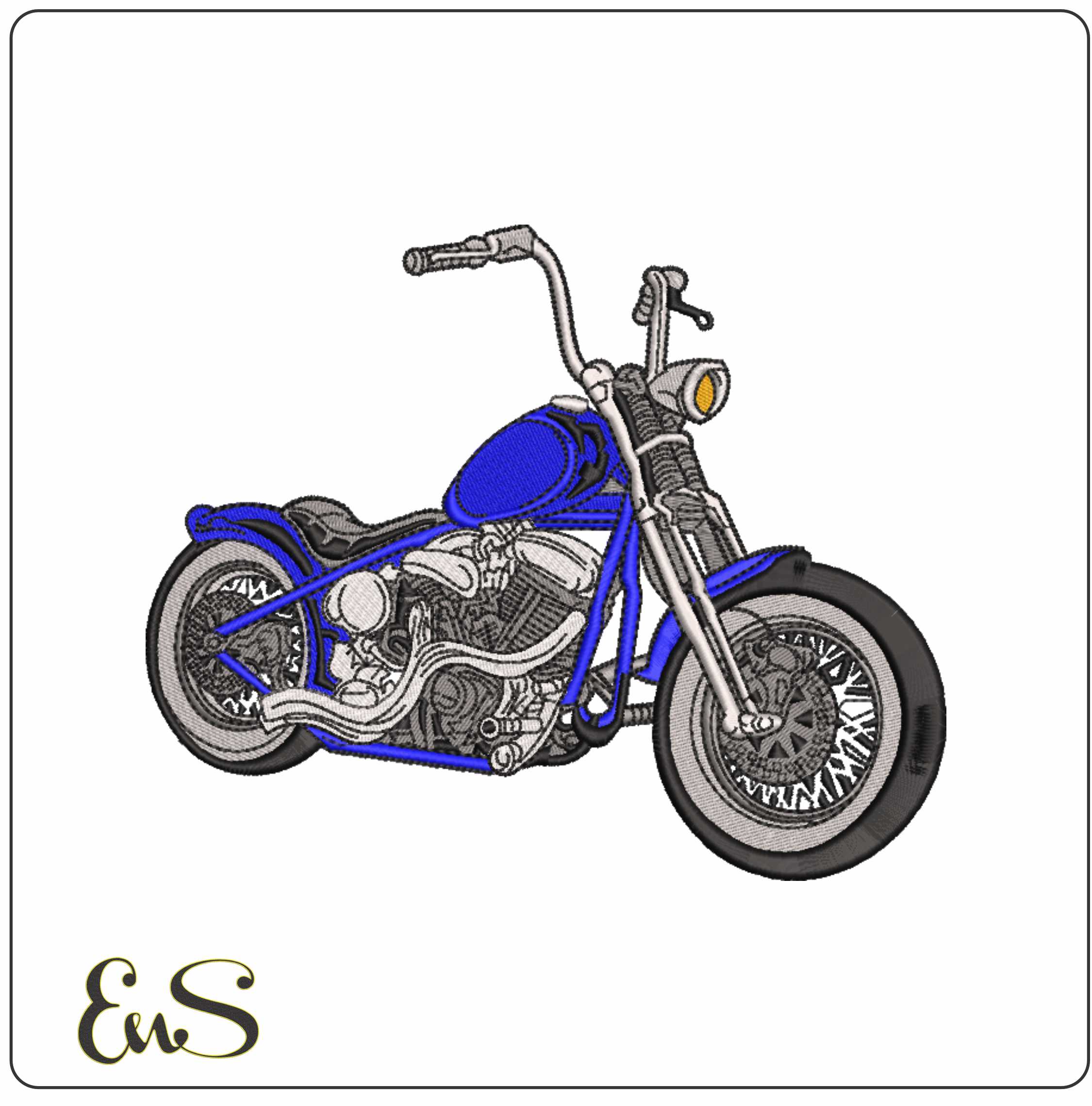 Soft tail Motorbike Embroidery design - Motor Bike Company machine pattern embroidery file instant download