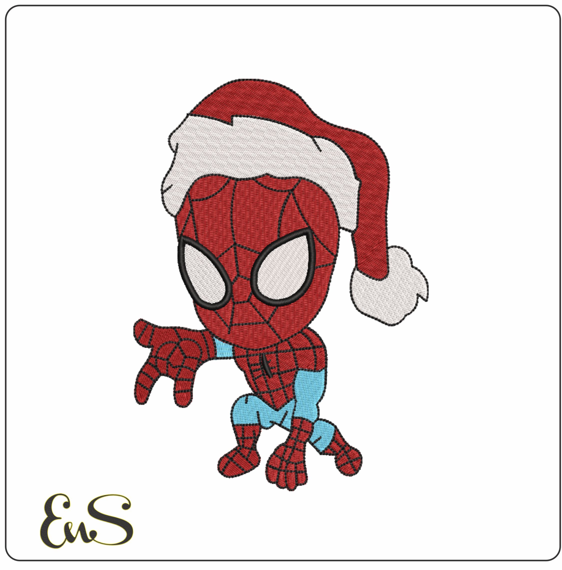 Spiderman in Xmas Hat - Xmas embroidery Design file - instant download in a frame