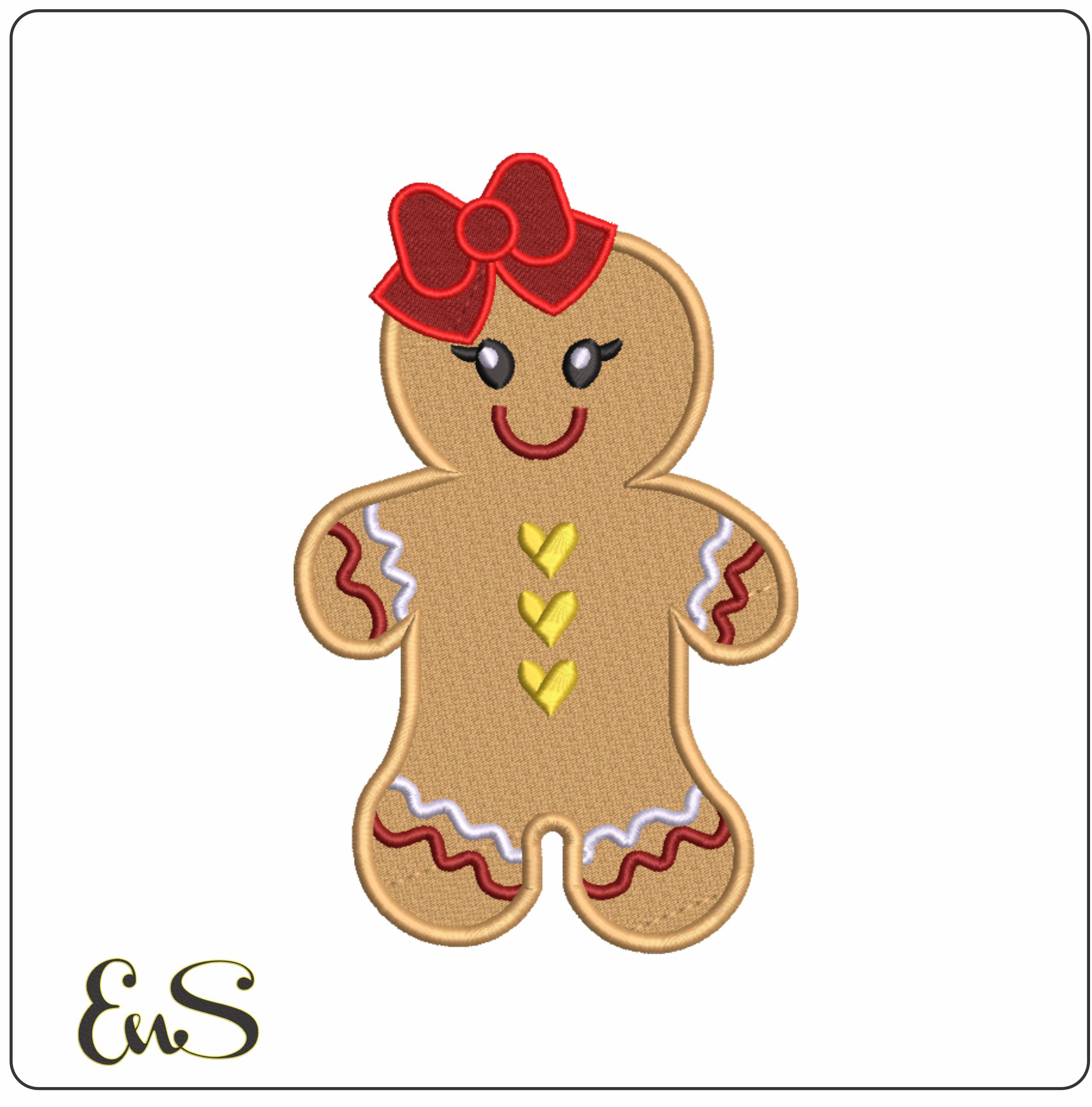 Gingerbread Girl - Xmas embroidery Design file - instant download in a frame