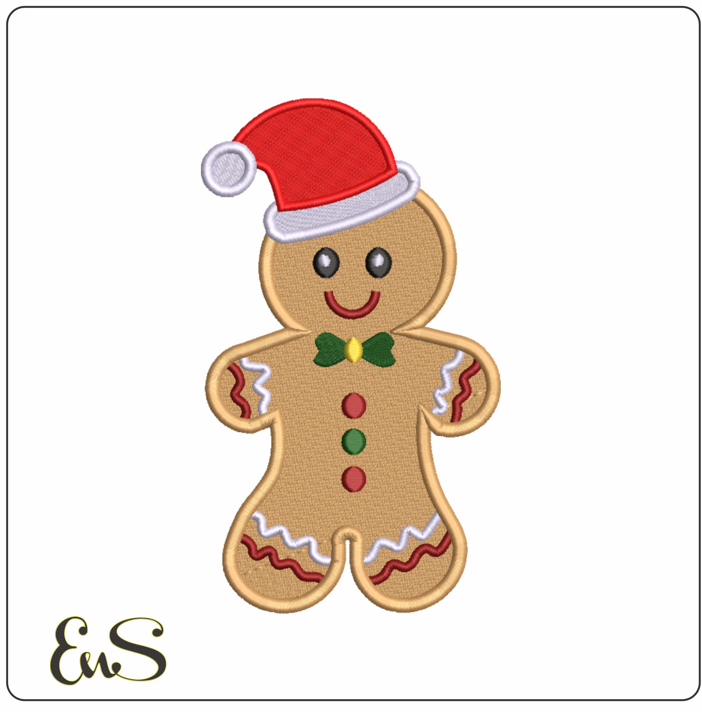 Gingerbread man with Santa Hat - Xmas embroidery design file - instant download in a frame