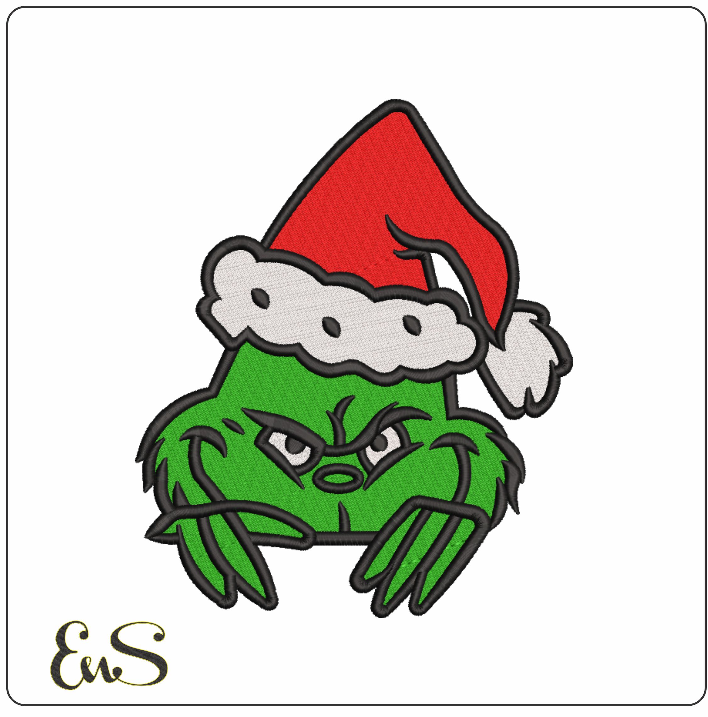 Grinch Head Santa Hat - Xmas embroidery design file - instant download in a frame