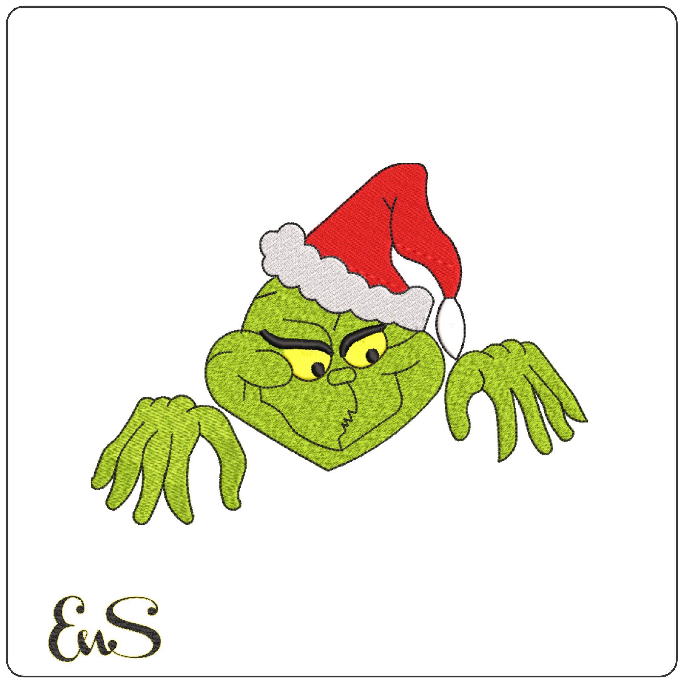 Grinch Head Santa Hat - Xmas embroidery design file - instant download in a frame