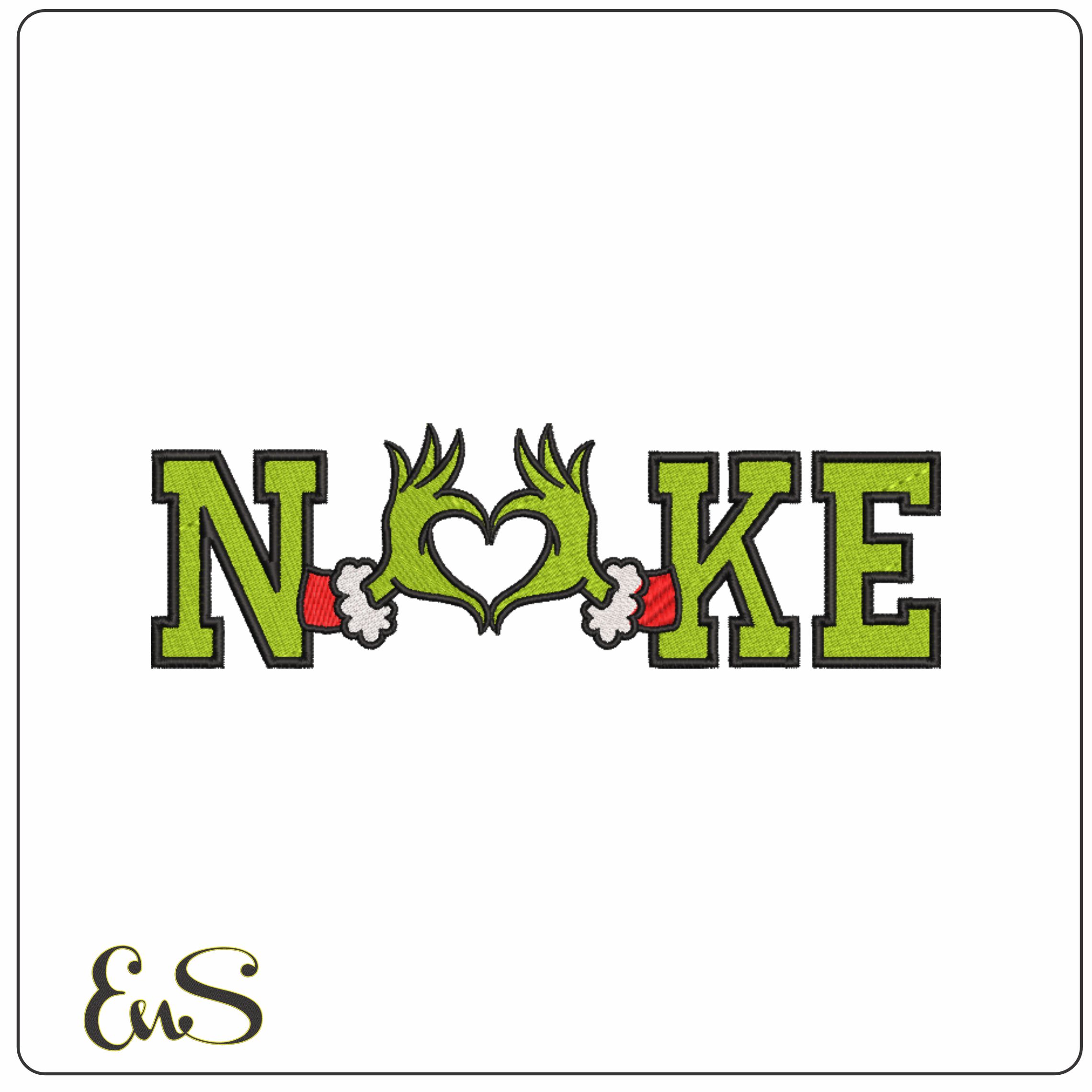 Nike Swoosh Grinch Love Hands - Xmas embroidery design file - instant download in a frame