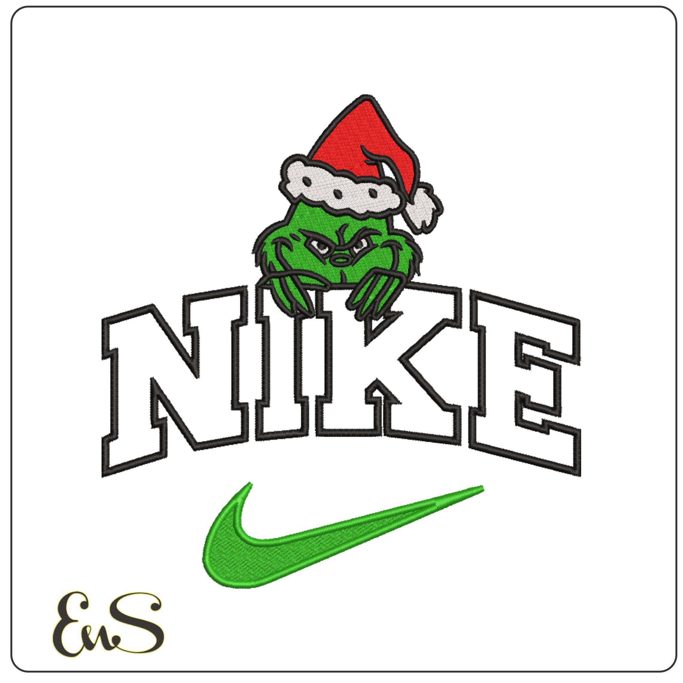 Nike Swoosh Grinch Head Santa Hat - Xmas embroidery design file - instant download in a frame