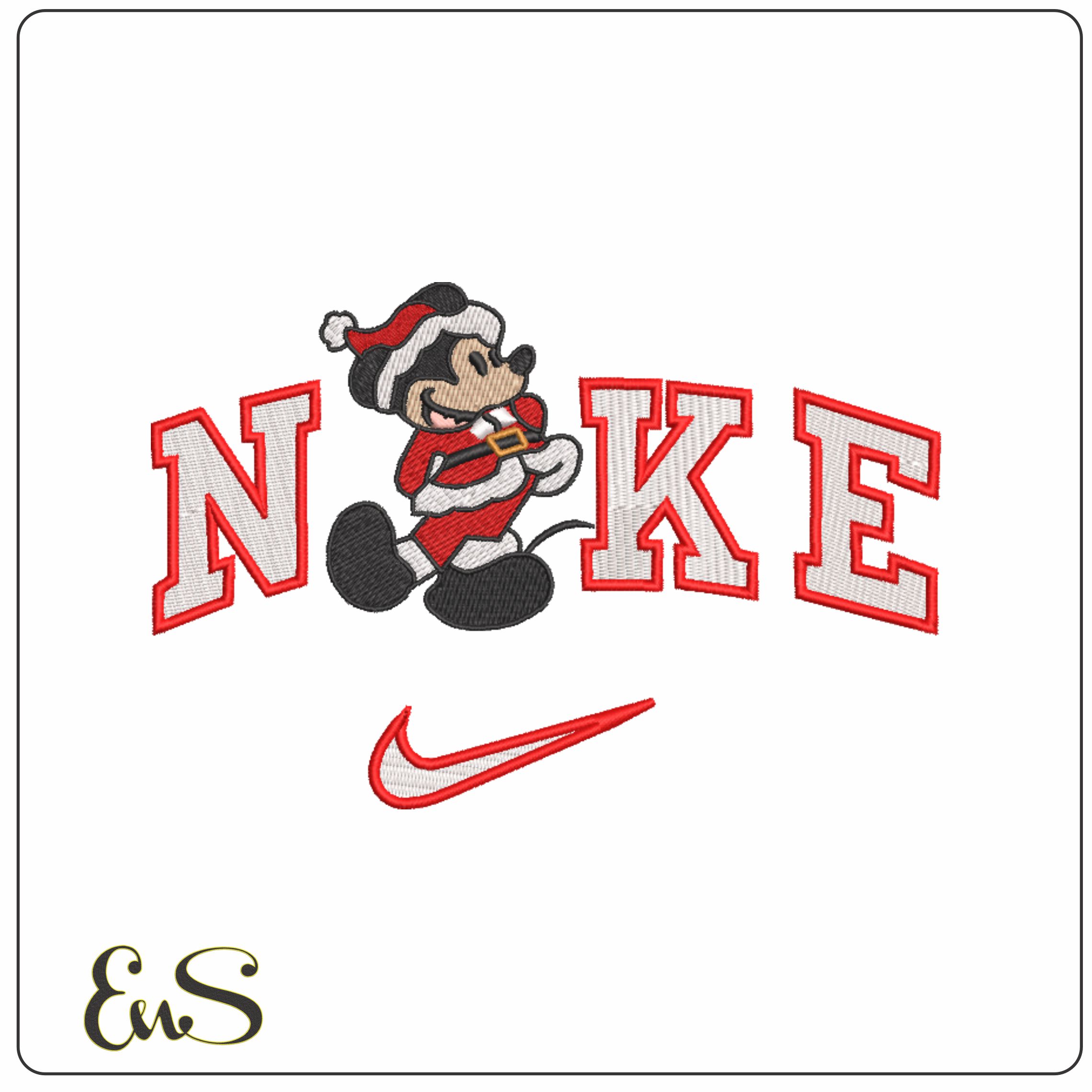 Nike Swoosh Santa Mickey Mouse - Xmas embroidery design file - instant download in a frame