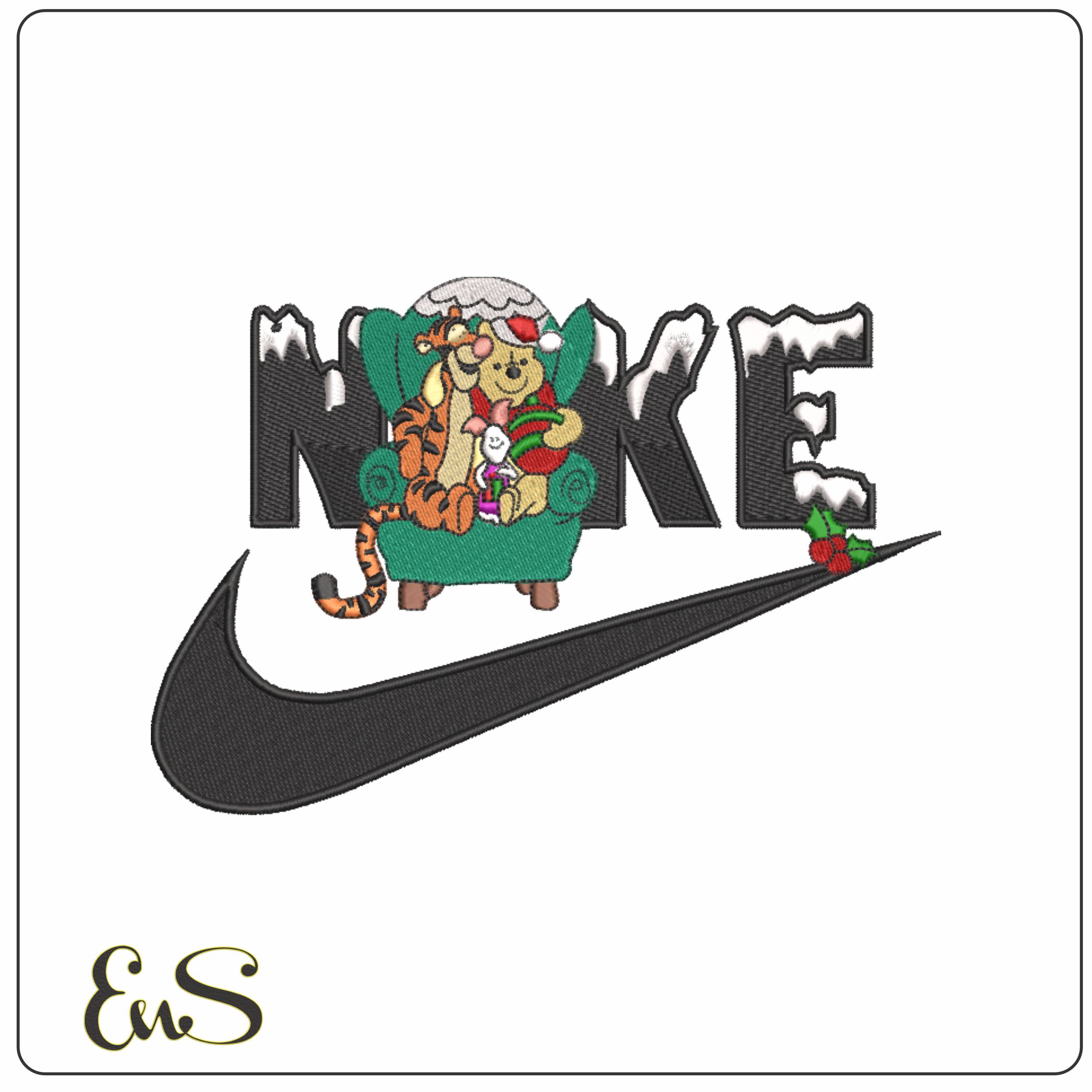 Nike Swoosh Pooh and Tigger Christmas - Xmas embroidery design file - instant download in a frame