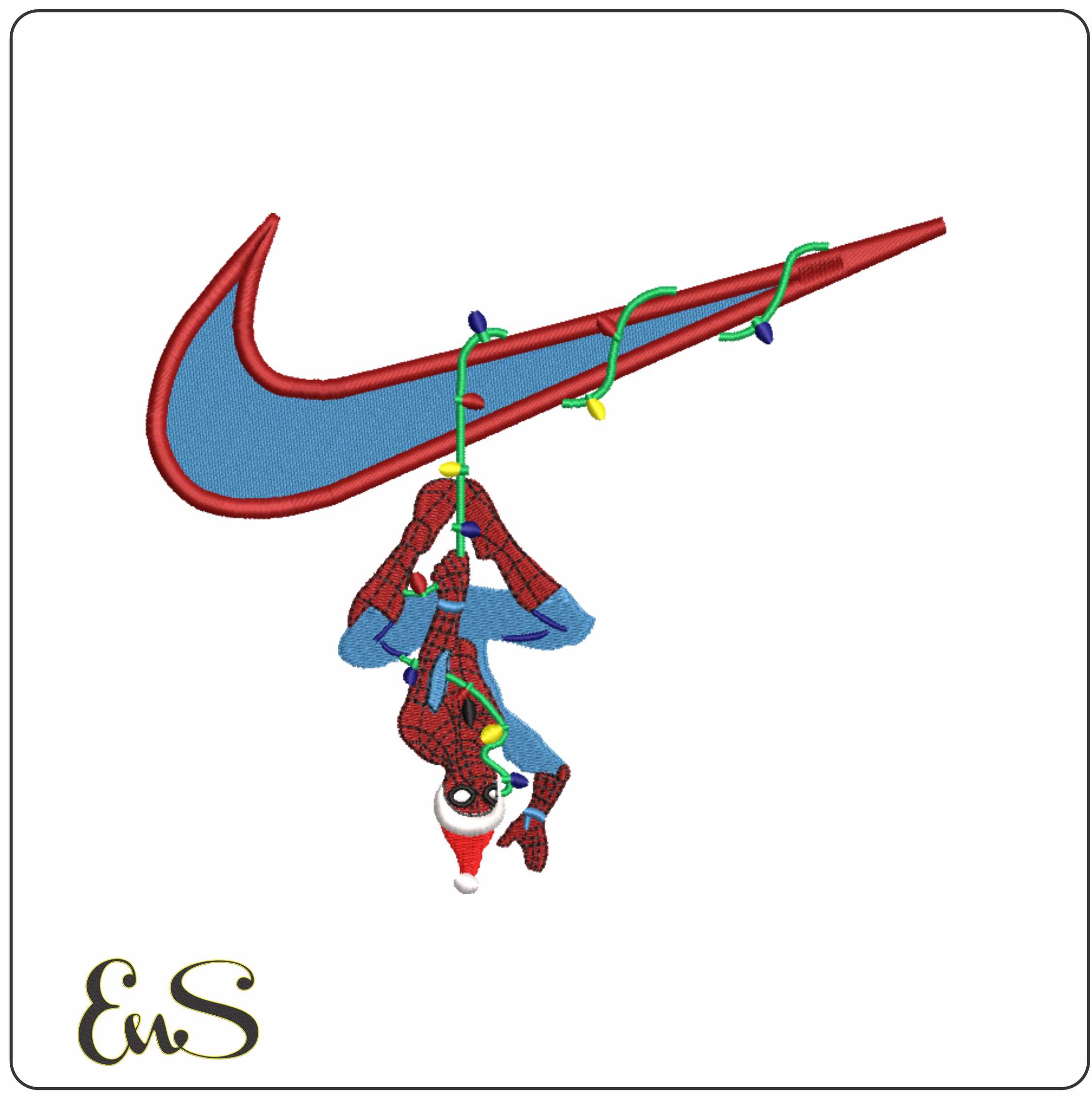 Nike Swoosh Spiderman Christmas Lights Hanging - Xmas embroidery design file - instant download in a frame