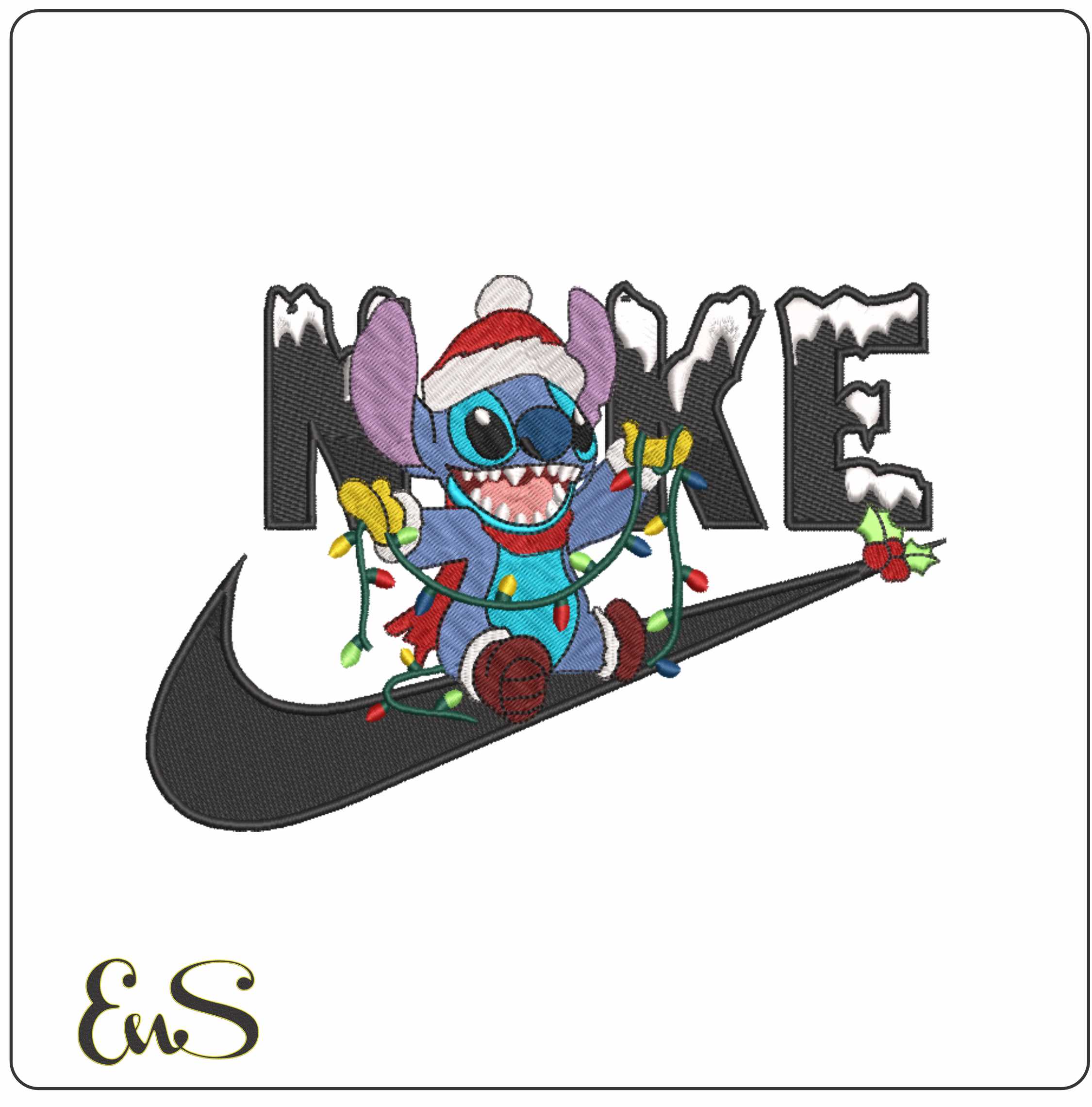 Nike Swoosh Stitch Christmas lights - Xmas embroidery design file - instant download in a frame