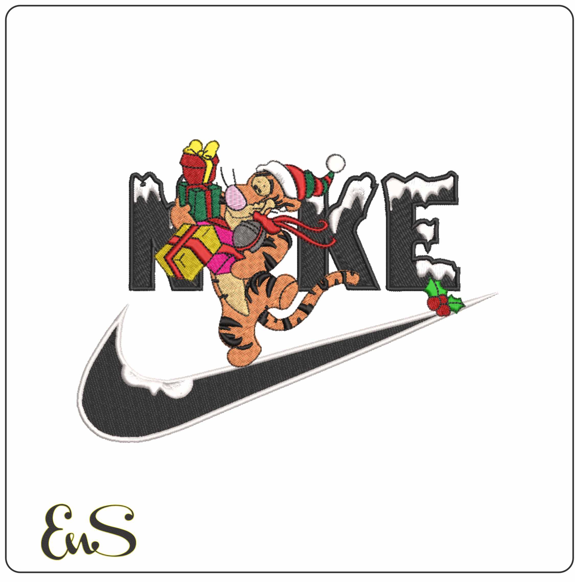 Nike Swoosh Tigger Christmas - Xmas embroidery design file - instant download in a frame