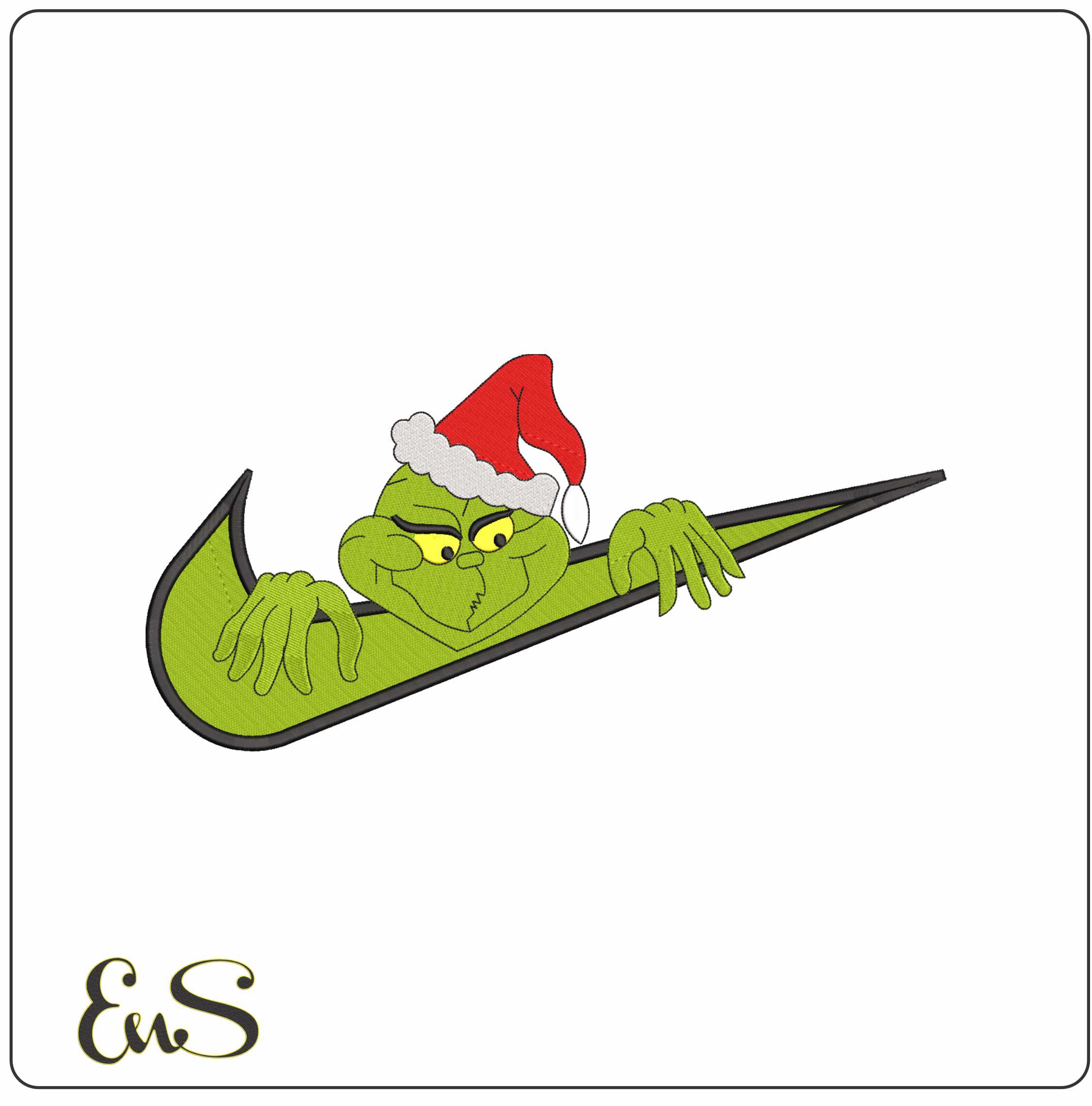 Nike Swoosh Grinch Christmas Hat - Xmas embroidery design file - instant download in a frame