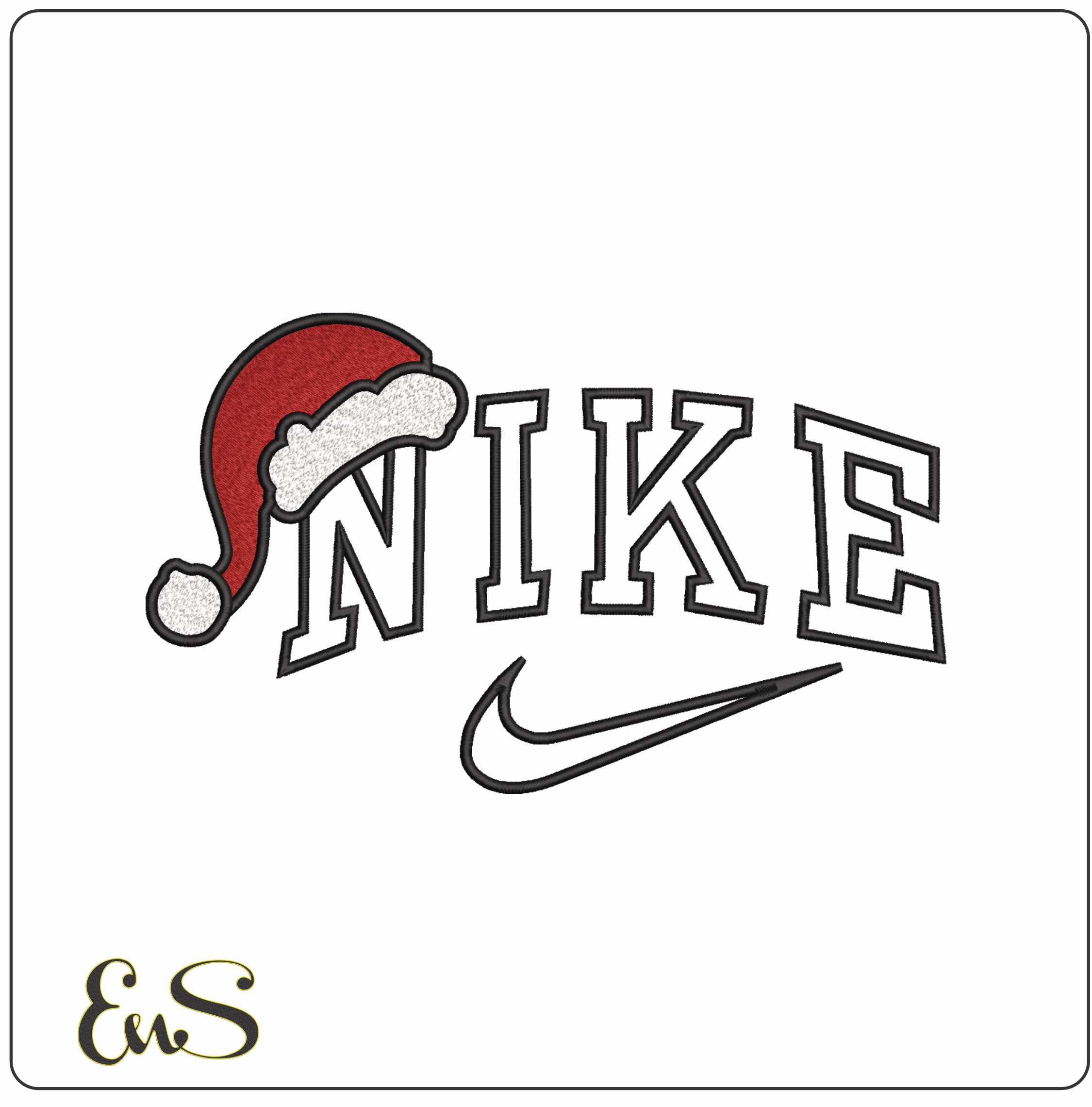 Nike Swoosh Christmas Hat - Xmas embroidery design file - instant download in a frame