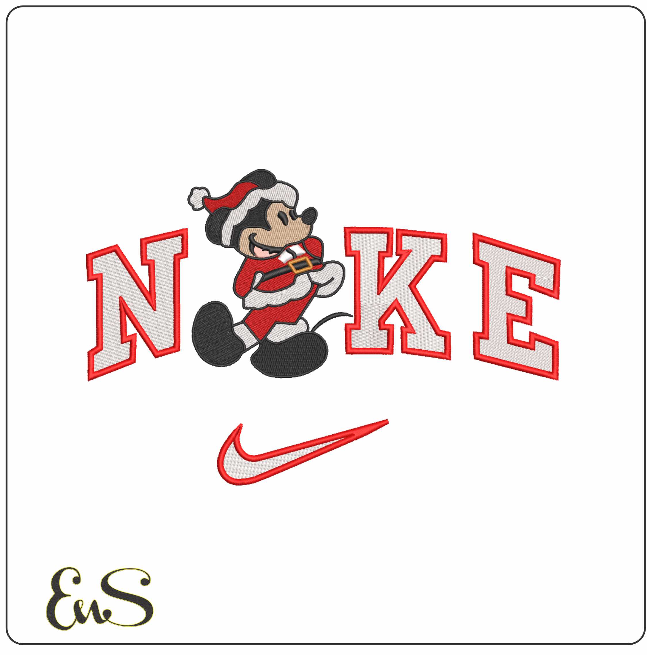Nike Swoosh Mickey Mouse - Xmas embroidery design file - instant download in a frame