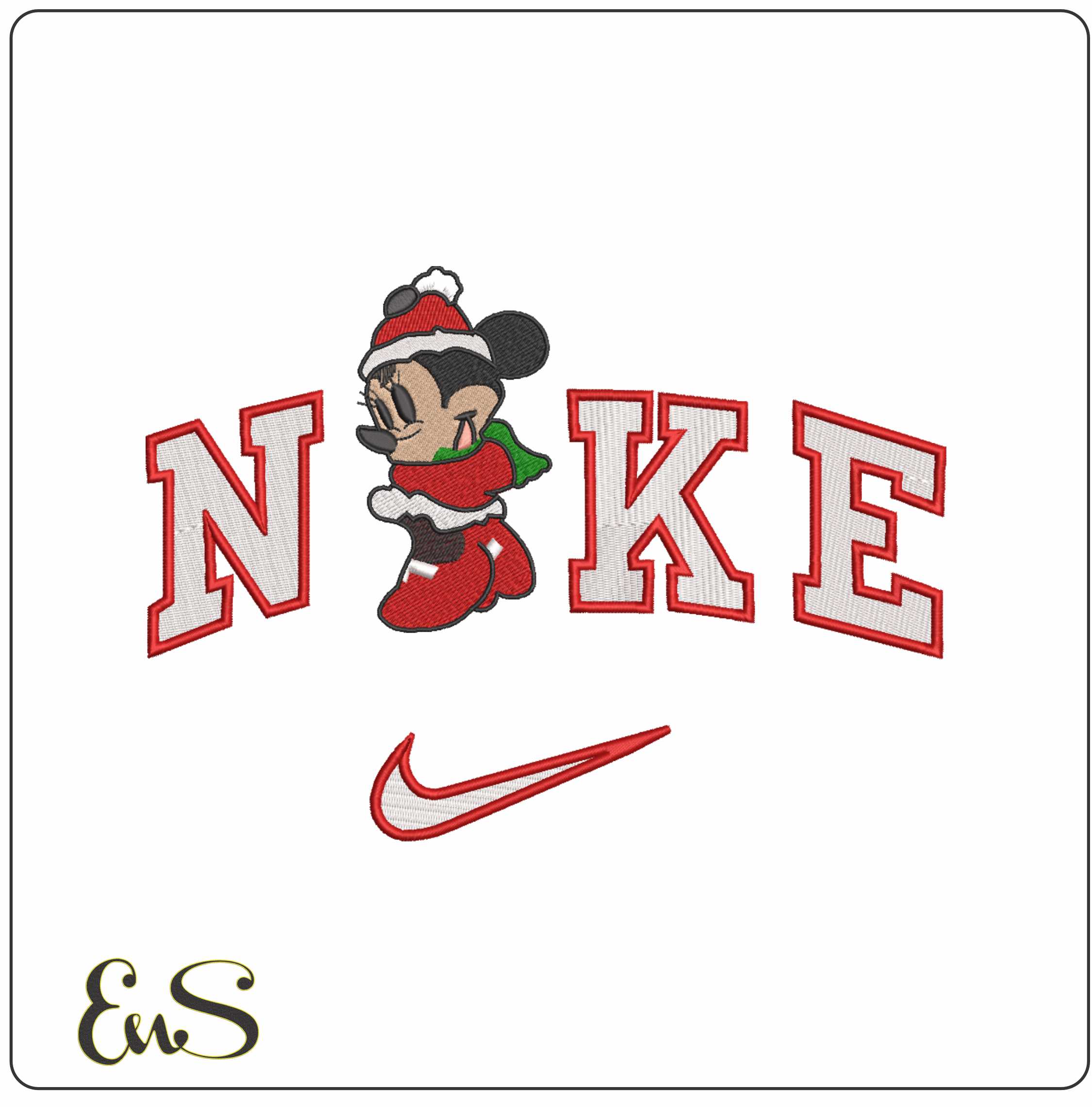 Nike Swoosh Christmas Minnie Mouse - Xmas embroidery design file - instant download in a frame