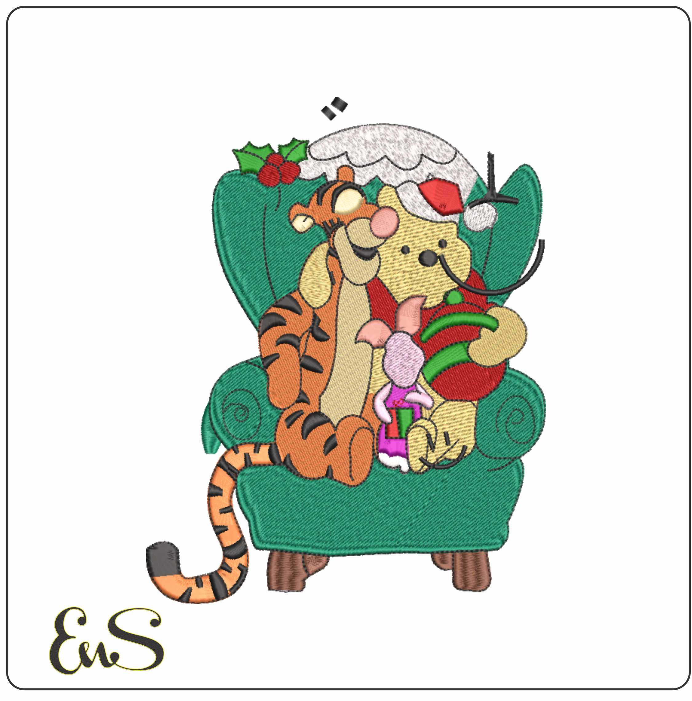 Nike Swoosh Christmas Seat Pooh and Tigger - Xmas embroidery design file - instant download in a frame