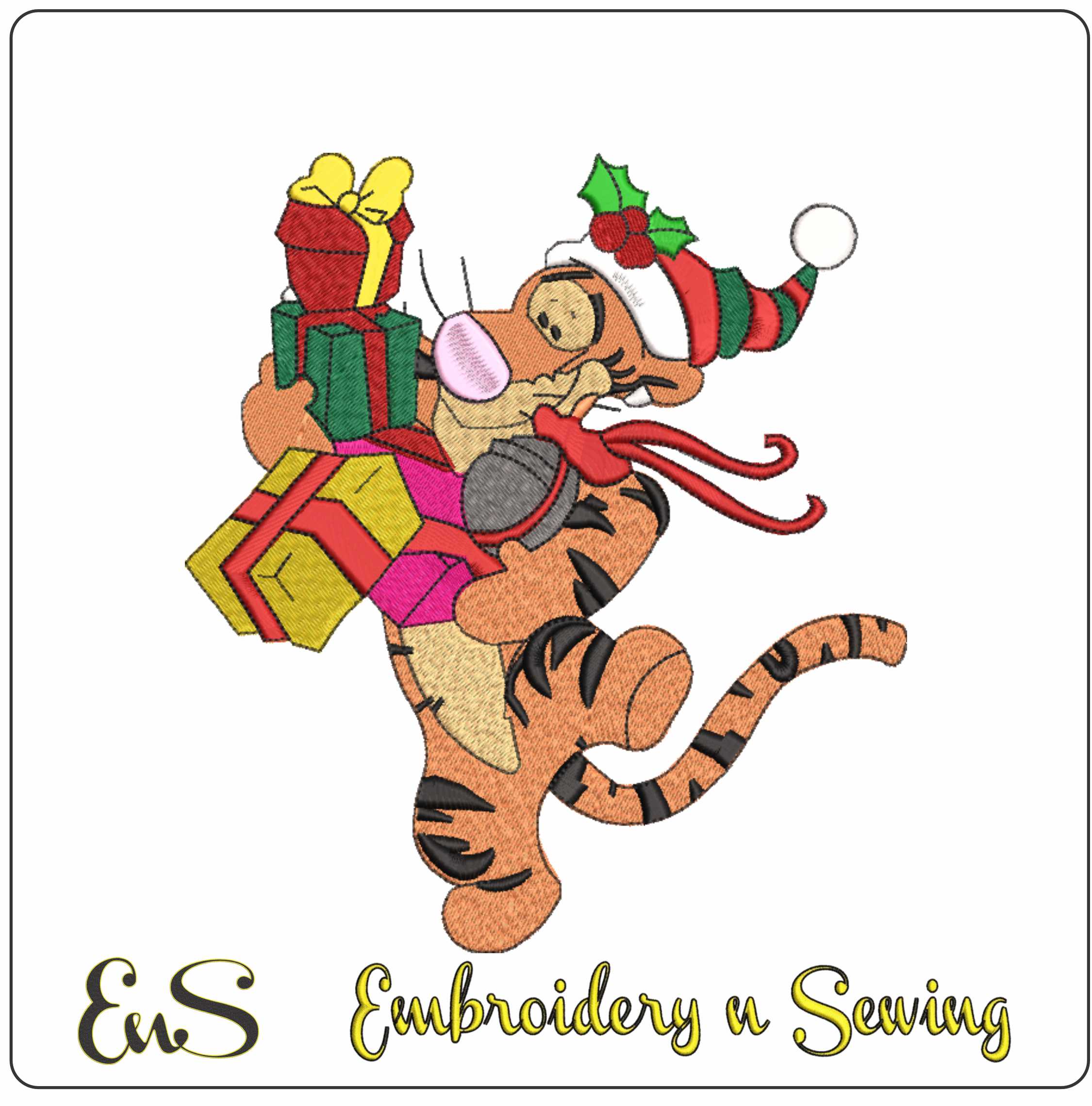 Christmas Tigger  - Xmas embroidery design file - instant download in a frame