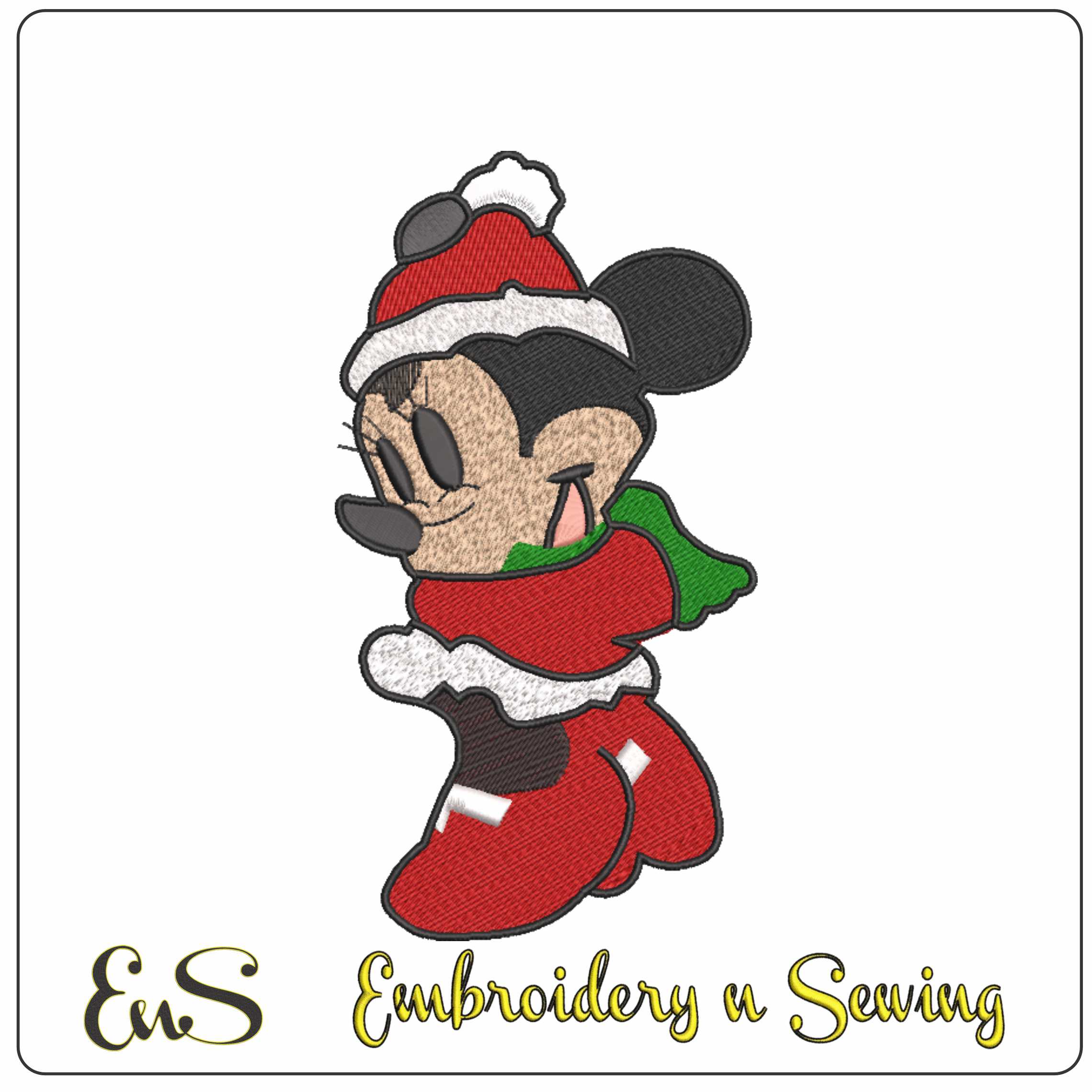 Christmas Minnie Mouse Santa - Xmas embroidery design file - instant download in a frame