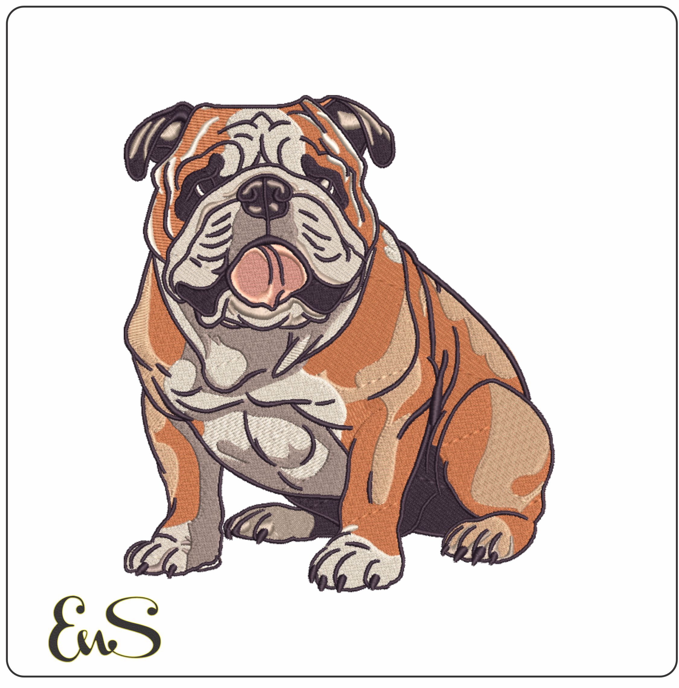 Bulldog Sitting down - dog embroidery designs - embroidery file - instant download