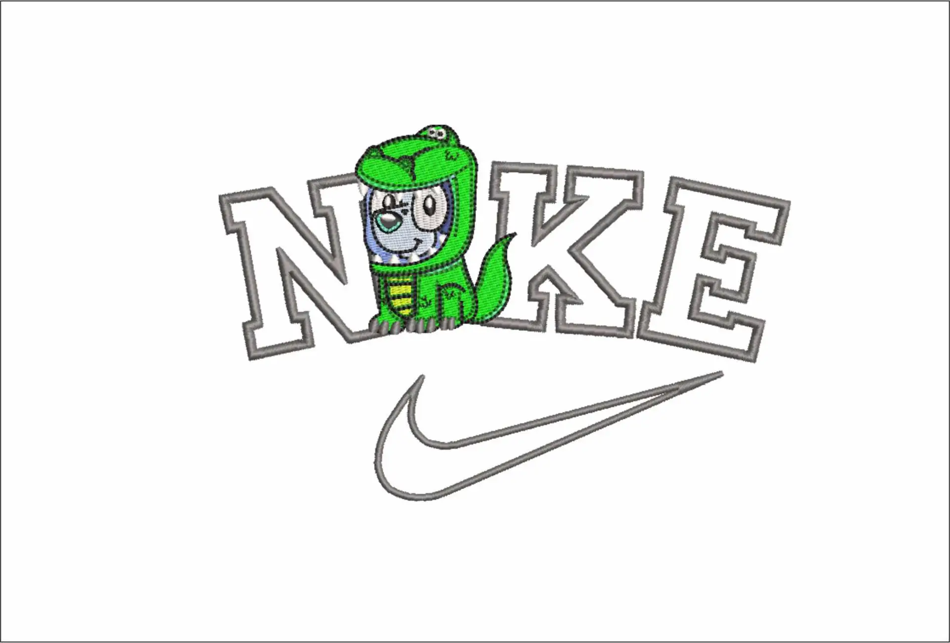 Nike Swoosh Bluey Storey- Nike embroidery design file - instant download in a frame