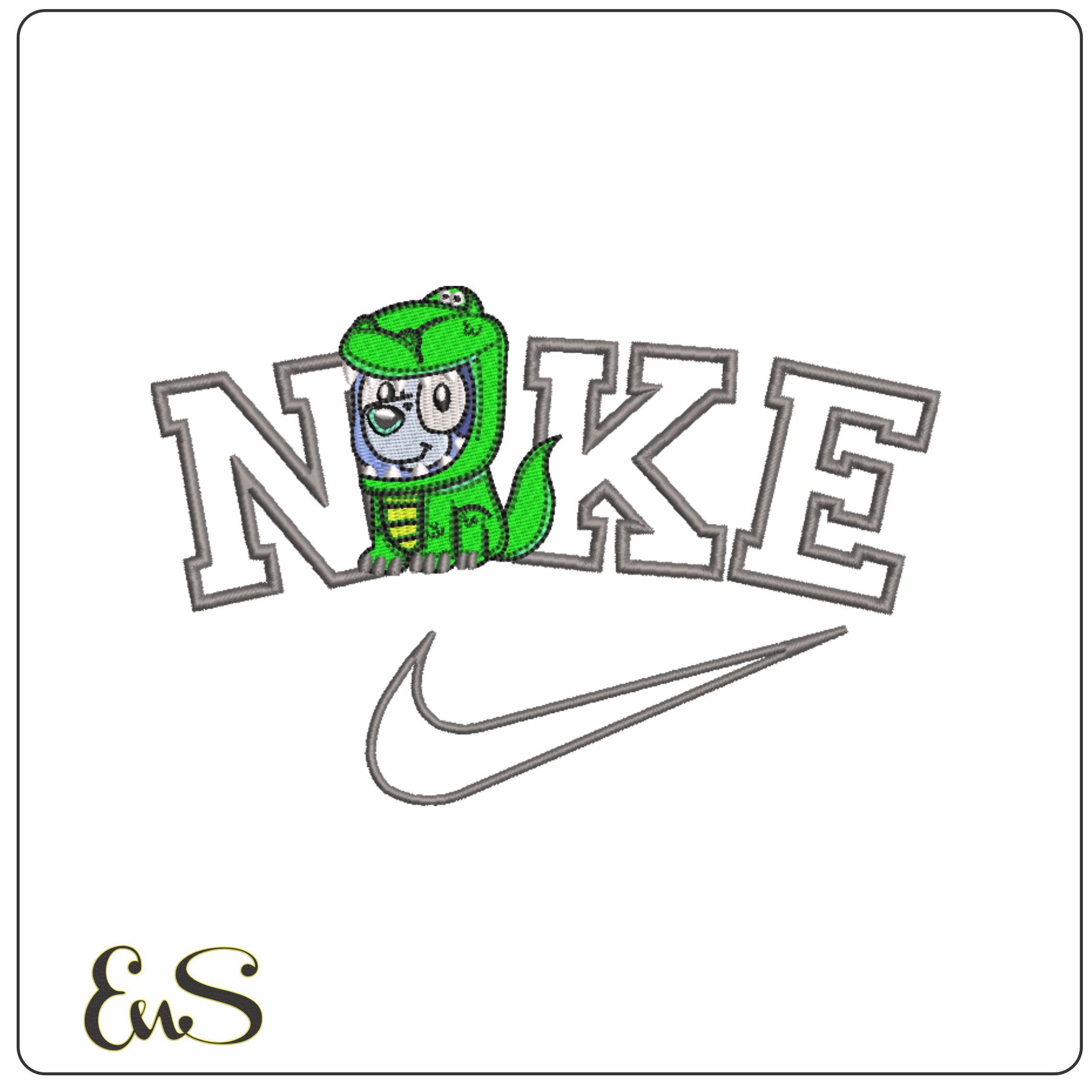 Nike Swoosh Bluey Storey- Nike embroidery design file - instant download in a frame