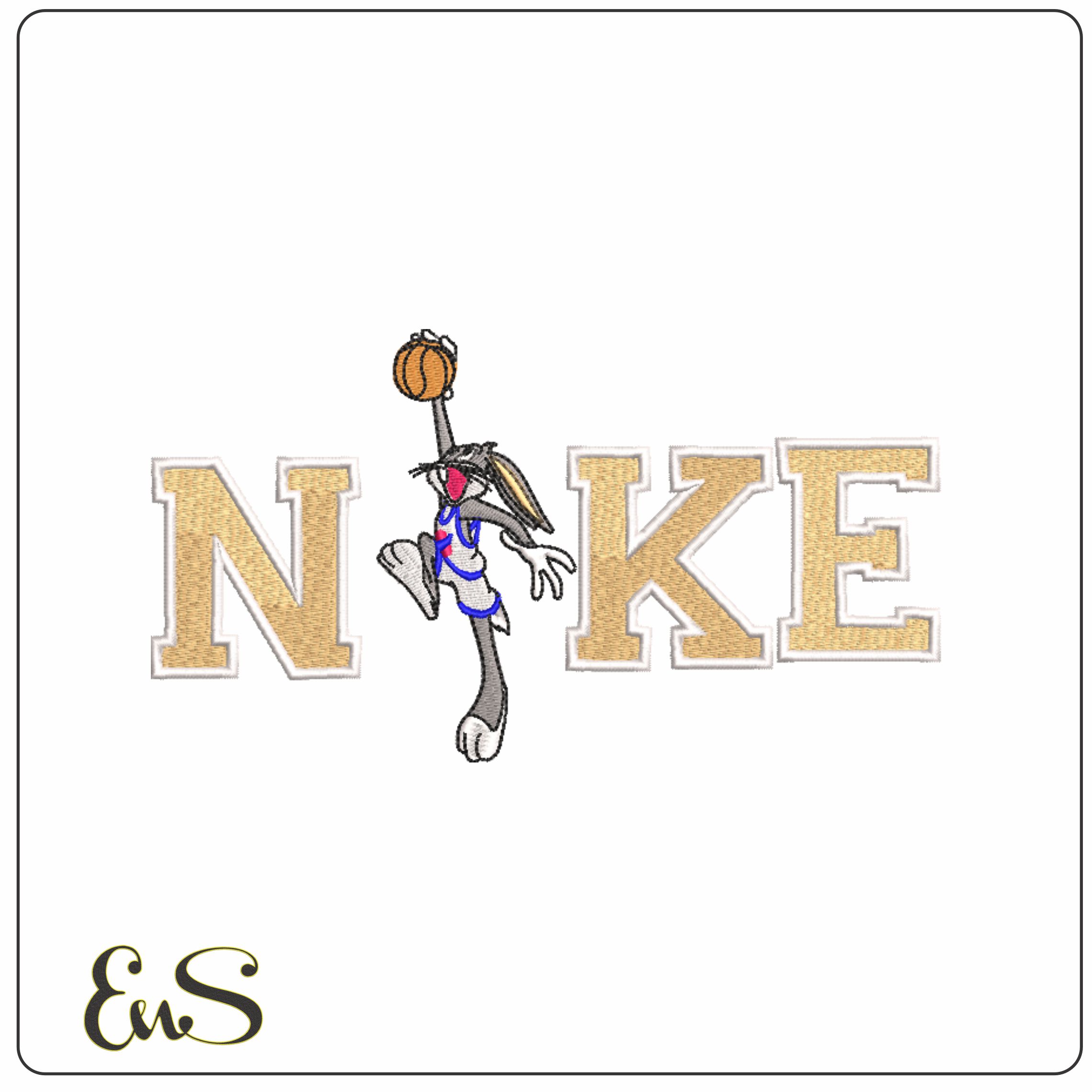 Nike Swoosh Bugs Bunny- Nike Space Jam embroidery design file - instant download in a frame