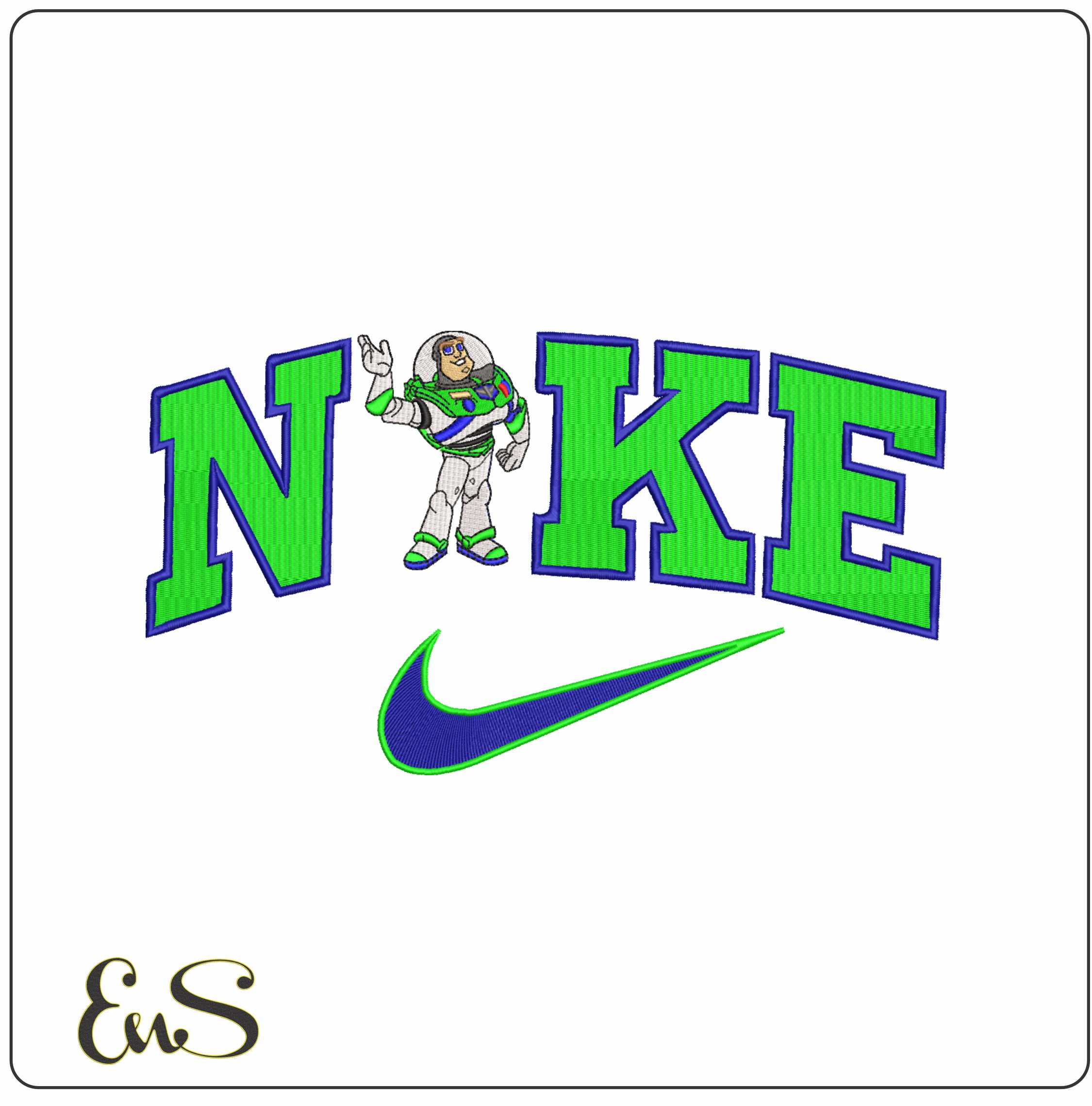 Nike Swoosh Buzz Lightyear - Nike Toy Story embroidery design file - instant download in a frame