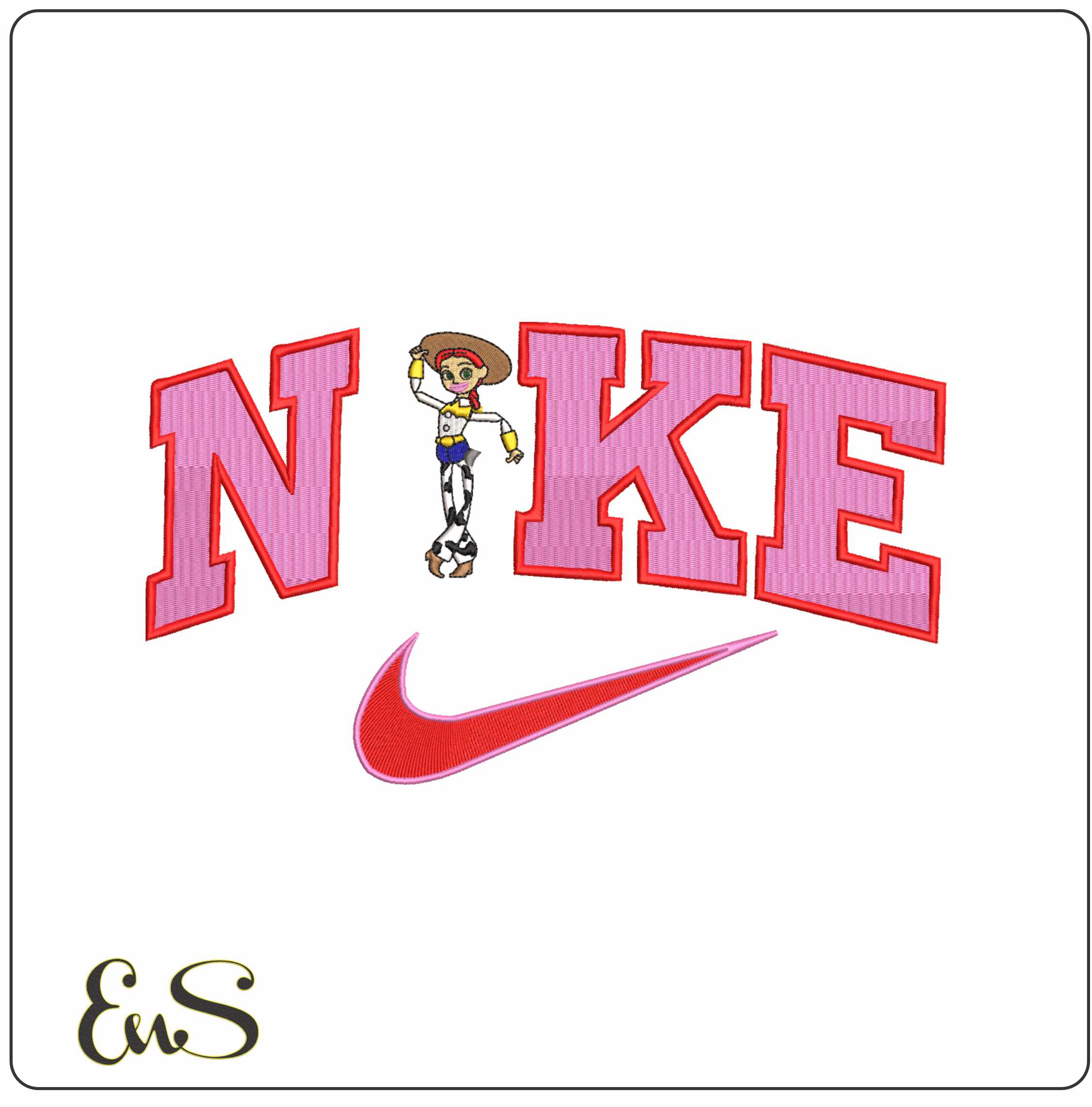 Nike Swoosh Jessie - Nike Toy Story embroidery design file - instant download in a frame
