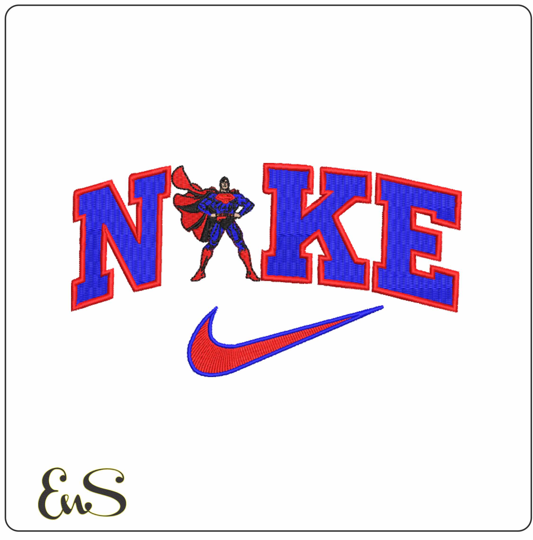 Nike Swoosh DC Comics Superman - Nike embroidery design file - instant download in a frame